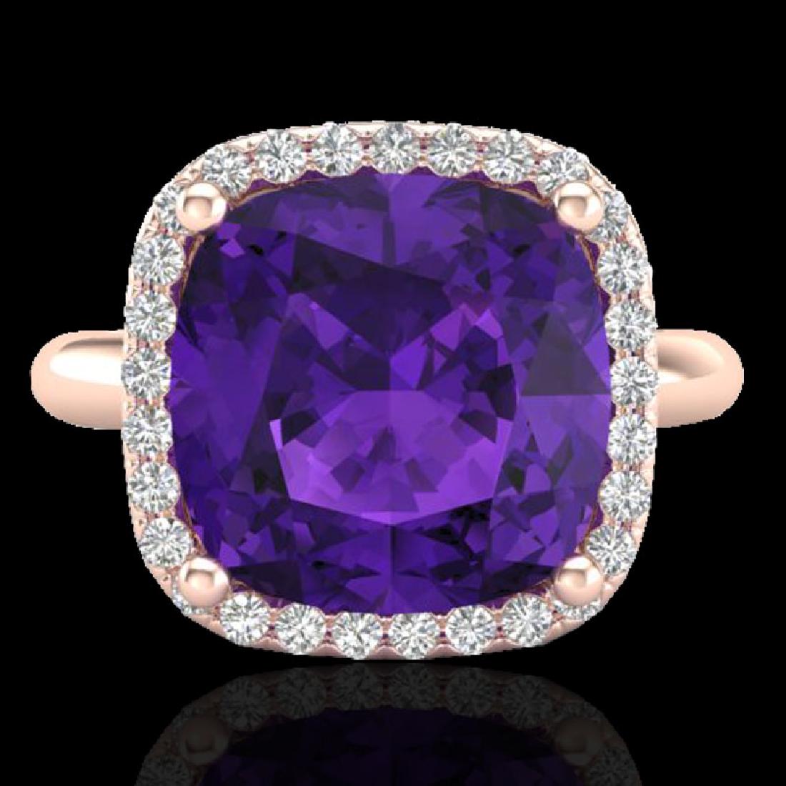 6 CTW Amethyst & Micro Pave Halo VS/SI Diamond Ring: REF-49F3N -23092 ---- 6 CTW Amethyst & Micro Pave Halo VS/SI Diamond Ring Solitaire 14K Rose Gold ---- Luxury Designer Brand Ring Appraised at $3,500 Certificate Number US23092 14k Rose gold, Ring Siz