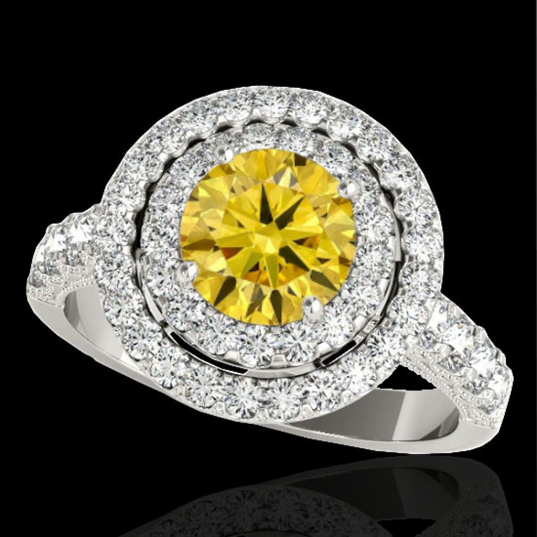 2.25 CTW Certified SI/I Fancy Intense Yellow Diamond: REF-218Y2K -34218 ---- 2.25 CTW Certified Si/I Fancy Intense Yellow Diamond Solitaire Halo Ring 10K White Gold ---- Luxury Designer Brand Ring Appraised at $14,400 Certificate Number US34218 10k White