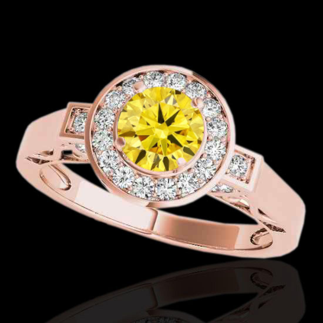 1.5 CTW Certified SI/I Fancy Intense Yellow Diamond: REF-180H2A -34575 ---- 1.5 CTW Certified Si/I Fancy Intense Yellow Diamond Solitaire Halo Ring 10K Rose Gold ---- Luxury Designer Brand Ring Appraised at $11,900 Certificate Number US34575 10k Rose go