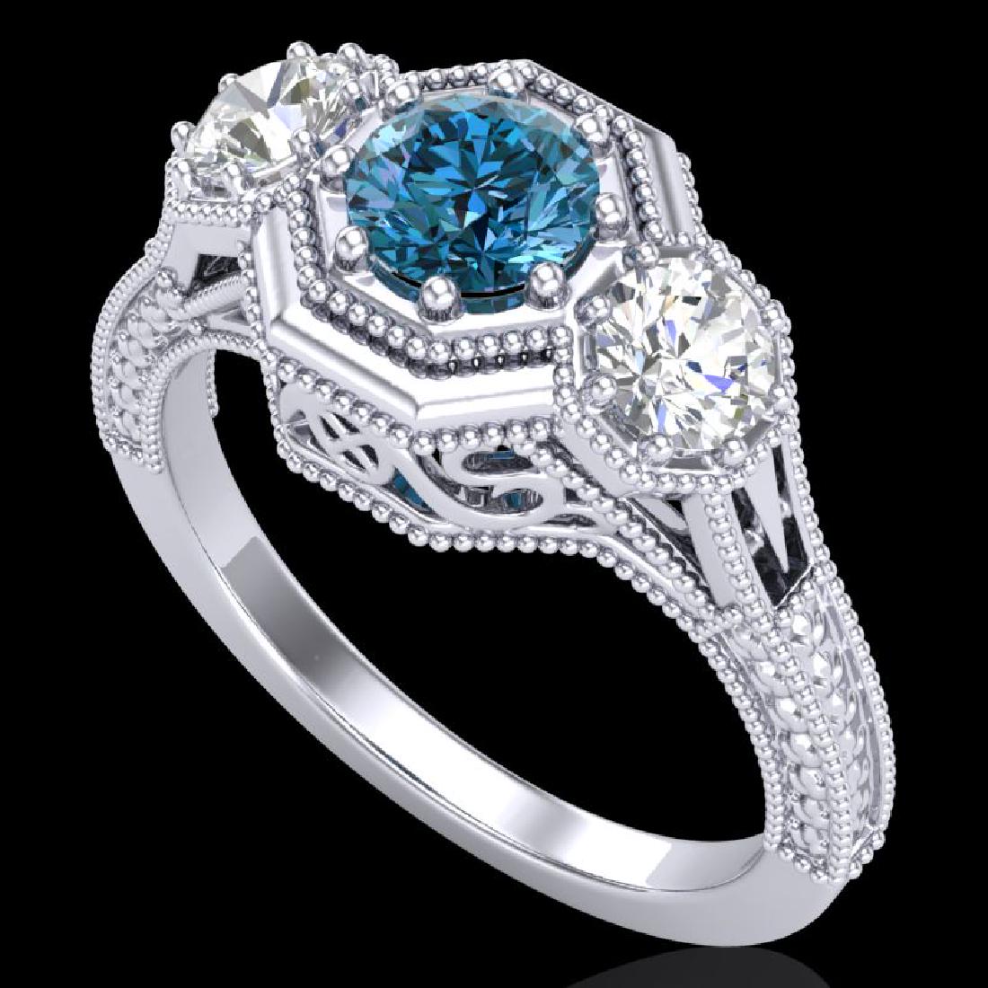 1.05 CTW Intense Blue Diamond Solitaire Art Deco 3: REF-161W8F -37950 ---- 1.05 CTW Intense Blue Diamond Solitaire Art Deco 3 Stone Ring 18K White Gold ---- Luxury Designer Brand 3 stone ring Appraised at $9,800 Certificate Number US37950 18k White gol