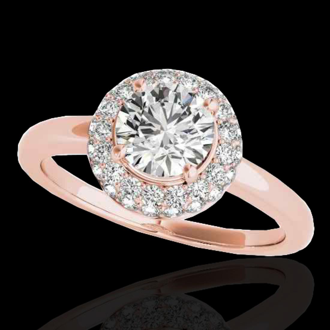 1.43 CTW H-SI/I Certified Diamond Solitaire Halo Ring: REF-169K3W -33662 ---- 1.43 CTW H-SI/I Certified Diamond Solitaire Halo Ring 10K Rose Gold ---- Luxury Designer Brand Ring Appraised at $10,250 Certificate Number US33662 10k Rose gold, Ring Size is 7