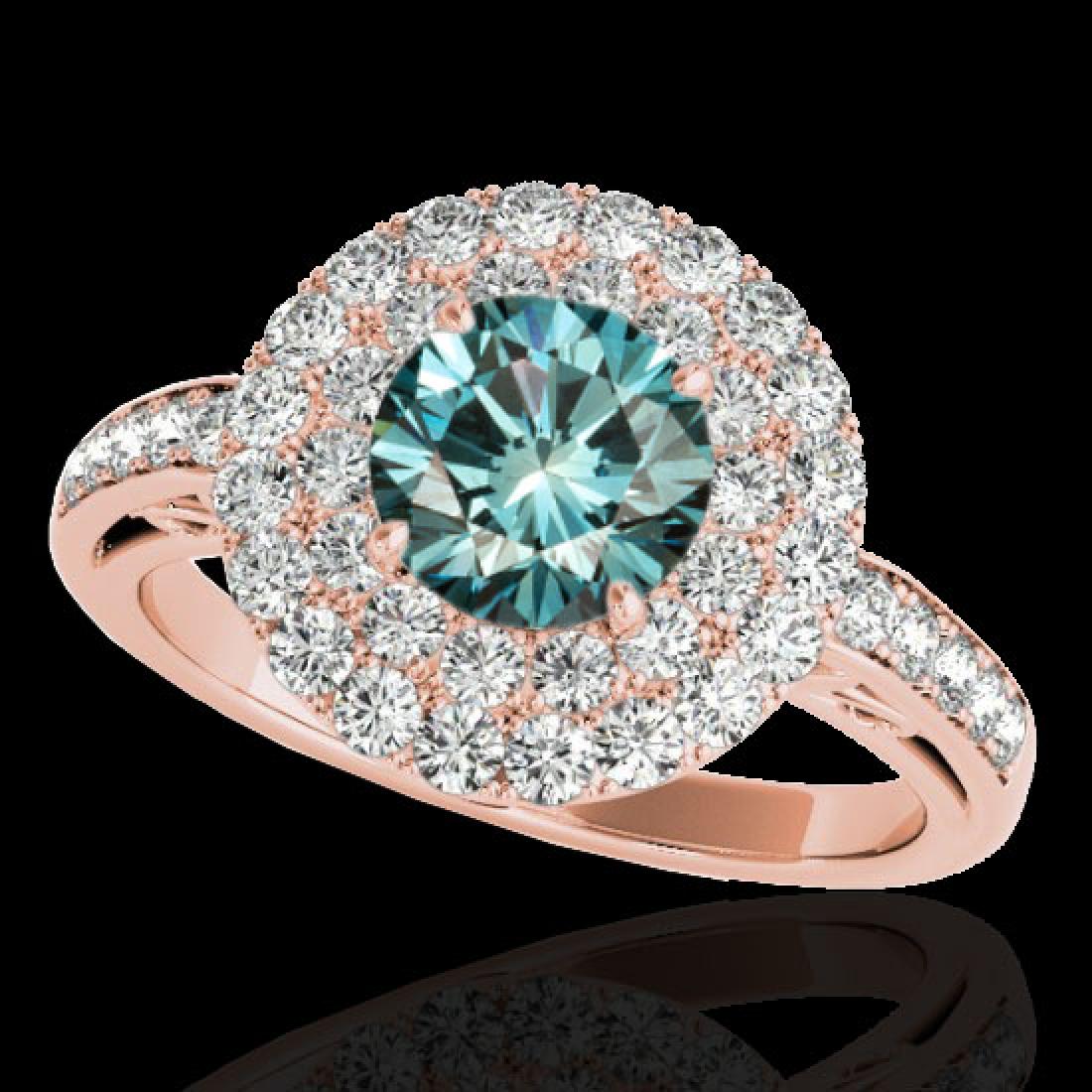 2.25 CTW SI Certified Fancy Blue Diamond Solitaire Halo: REF-218F2N - SKU:34208 ---- 2.25 CTW SI Certified Fancy Blue Diamond Solitaire Halo Ring 10K Rose Gold ---- Luxury Designer Brand Ring Appraised at $14,400 Certificate Number US34208 10k Rose gold, Ri
