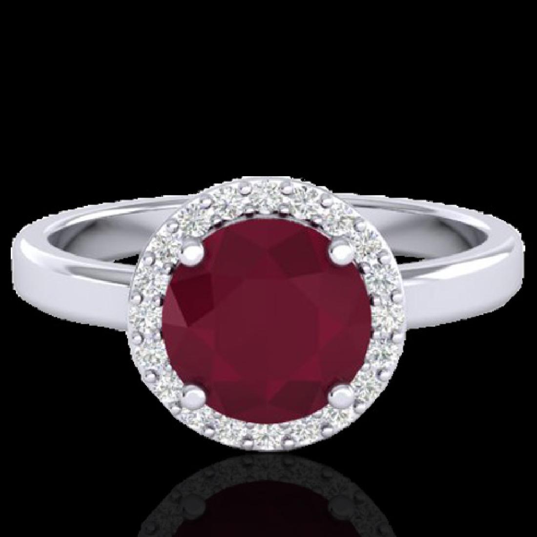 2 CTW Ruby & Halo VS/SI Diamond Micro Pave Ring: REF-58F2N -21641 ---- 2 CTW Ruby & Halo VS/SI Diamond Micro Pave Ring Solitaire 18K White Gold ---- Luxury Designer Brand Ring Appraised at $4,150 Certificate Number US21641 18k White gold, Ring Size 