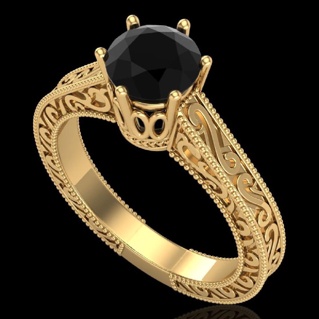 1 CTW Fancy Black Diamond Solitaire Engagement Art Deco: REF-105K5W -37571 ---- 1 CTW Fancy Black Diamond Solitaire Engagement Art Deco Ring 18K Yellow Gold ---- Luxury Designer Brand Ring Appraised at $6,950 Certificate Number US37571 18k Yellow gold, Ring