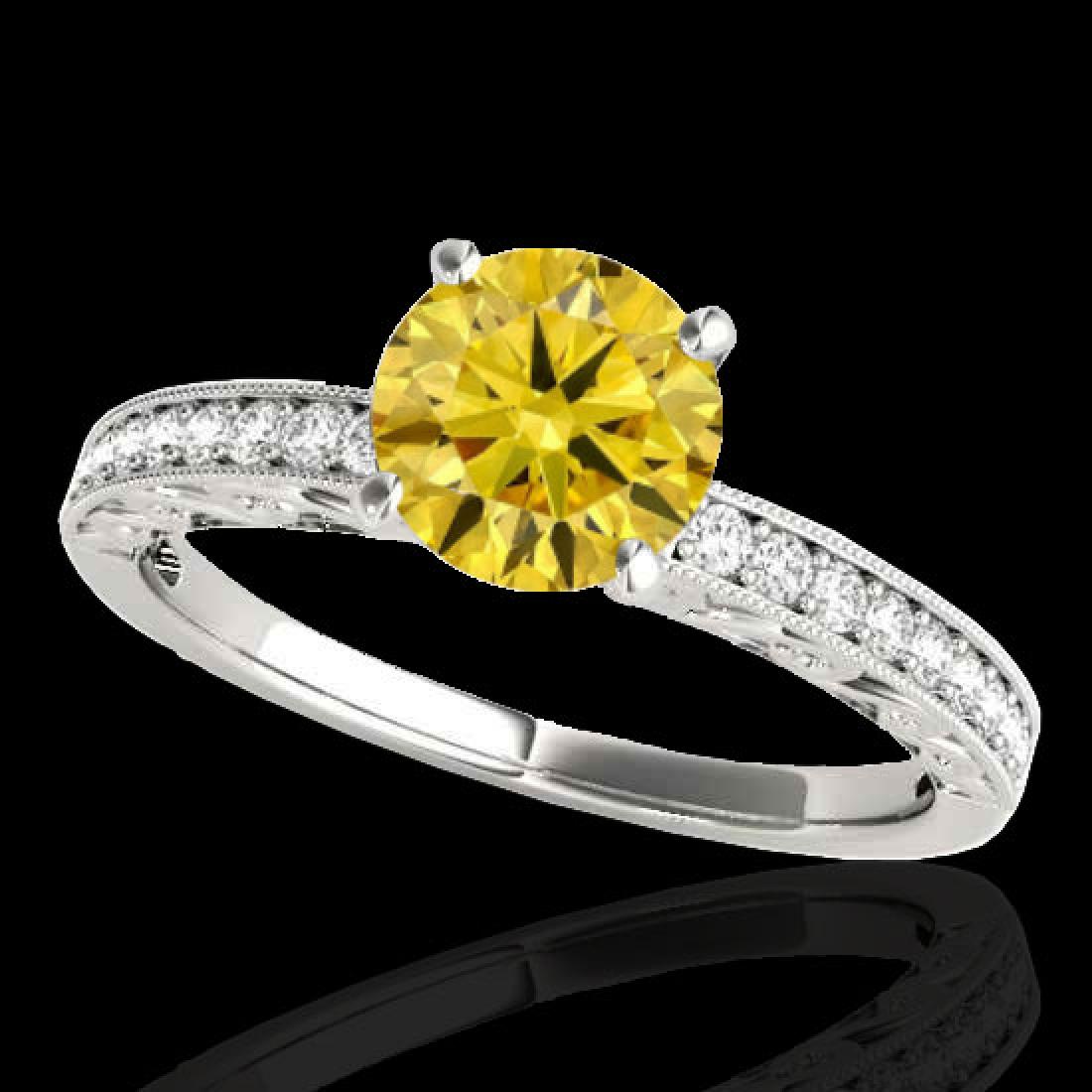 1.43 CTW Certified Si Intense Yellow Diamond Solitaire: REF-180M2H - SKU:34619 ---- 1.43 CTW Certified Si Intense Yellow Diamond Solitaire Antique Ring 10K White Gold ---- Luxury Designer Brand Ring Appraised at $11,900 Certificate Number US34619 10k White