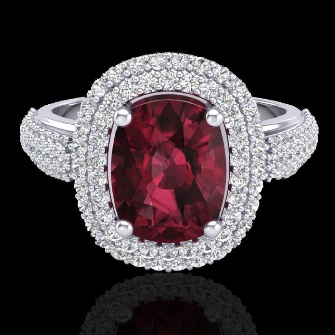 3.10 CTW Garnet & Micro Pave VS/SI Diamond Halo Ring: REF-81W8F - SKU:20712 ---- 3.10 CTW Garnet & Micro Pave VS/SI Diamond Halo Ring 10K White Gold ---- Luxury Designer Brand Ring Appraised at $5,400 Certificate Number US20712 10k White gold, Ring Size 