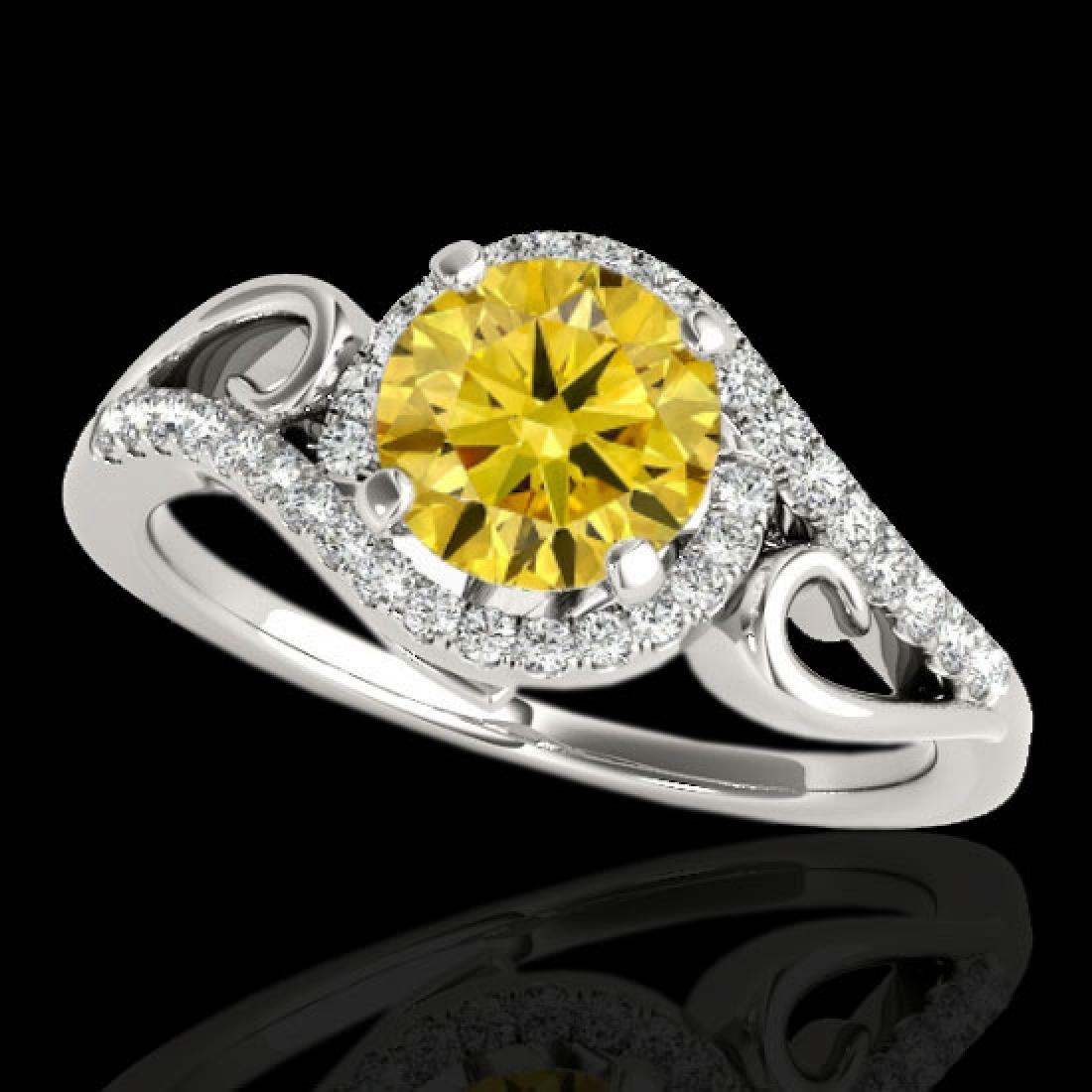 1.25 CTW Certified Si Fancy Intense Diamond Solitaire: REF-155N5Y - SKU:34174 ---- 1.25 CTW Certified Si Fancy Intense Diamond Solitaire Halo Ring 10K White Gold ---- Luxury Designer Brand Ring Appraised at $10,250 Certificate Number US34174 10k White gol