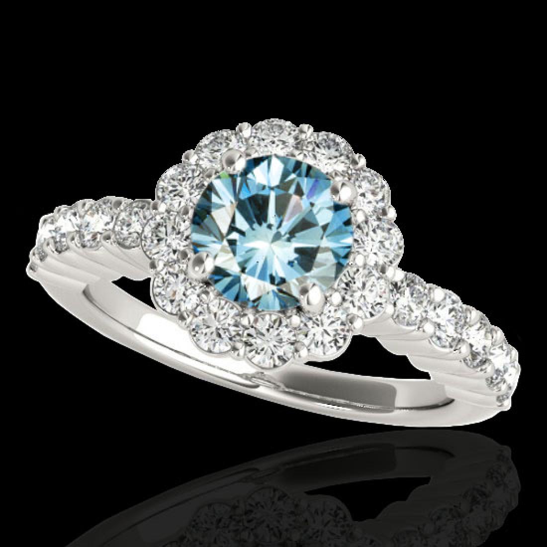 1.75 CTW SI Certified Fancy Blue Diamond Solitaire Halo: REF-180M2H -34164 ---- 1.75 CTW Si Certified Fancy Blue Diamond Solitaire Halo Ring 10K White Gold ---- Luxury Designer Brand Ring Appraised at $10,900 Certificate Number US34164 10k White gold, Ring 