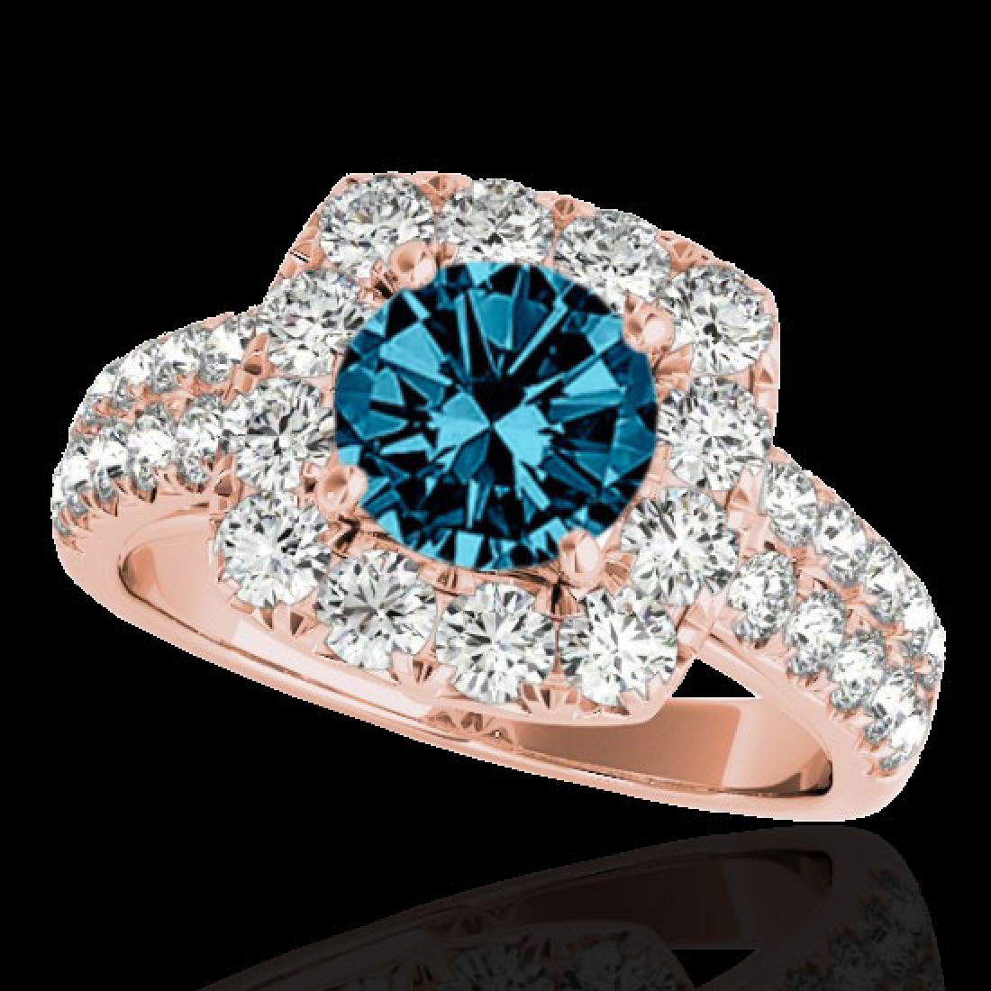 2.5 CTW SI Certified Fancy Blue Diamond Solitaire Halo: REF-260N2Y -33649 ---- 2.5 CTW Si Certified Fancy Blue Diamond Solitaire Halo Ring 10K Rose Gold ---- Luxury Designer Brand Ring Appraised at $17,150 Certificate Number US33649 10k Rose gold, Ring Siz
