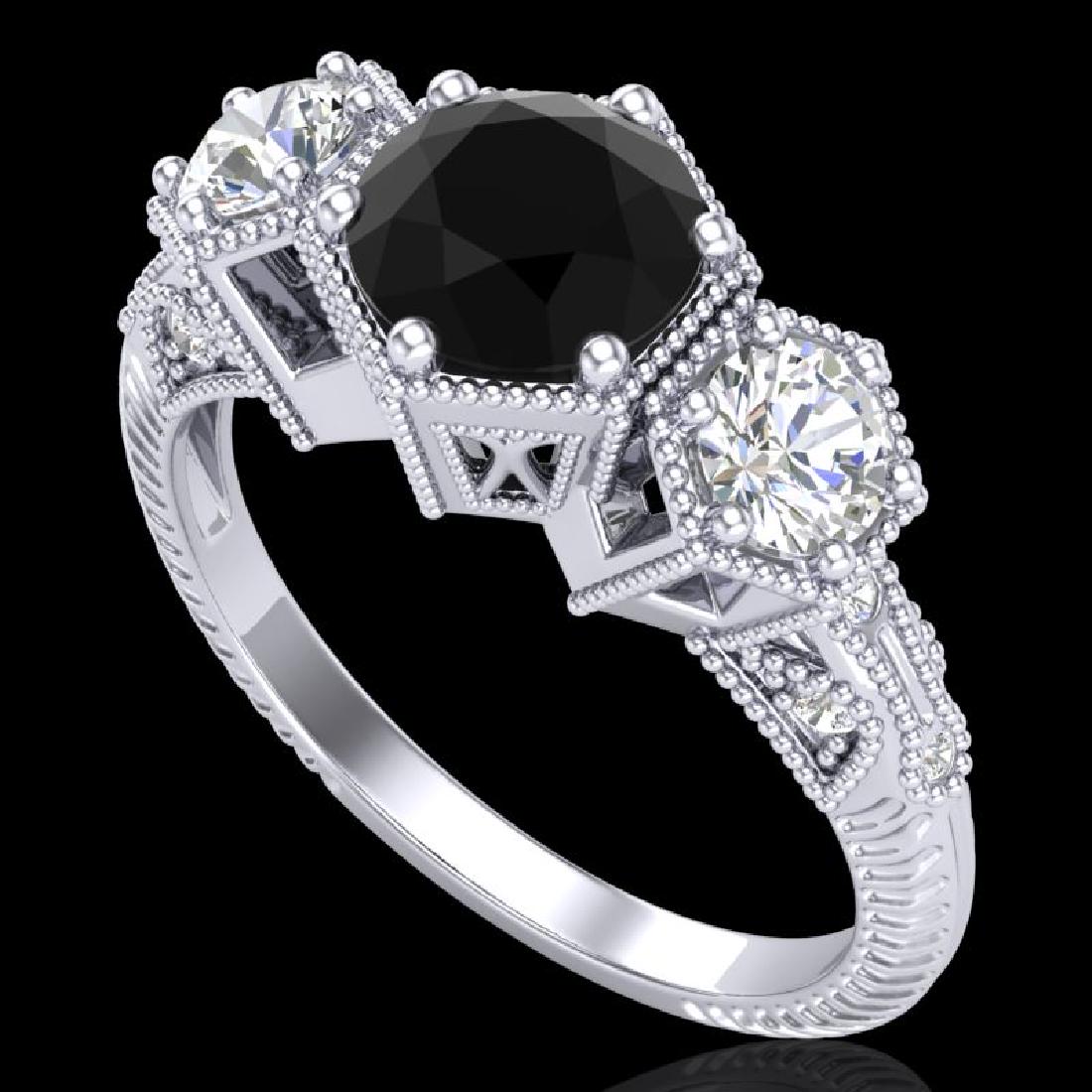1.66 CTW Fancy Black Diamond Solitaire Art Deco 3 Stone: REF-123W3F - SKU:38052 ---- 1.66 CTW Fancy Black Diamond Solitaire Art Deco 3 Stone Ring 18K White Gold ---- Luxury Designer Brand 3 stone ring Appraised at $7,450 Certificate Number US38052 18k White