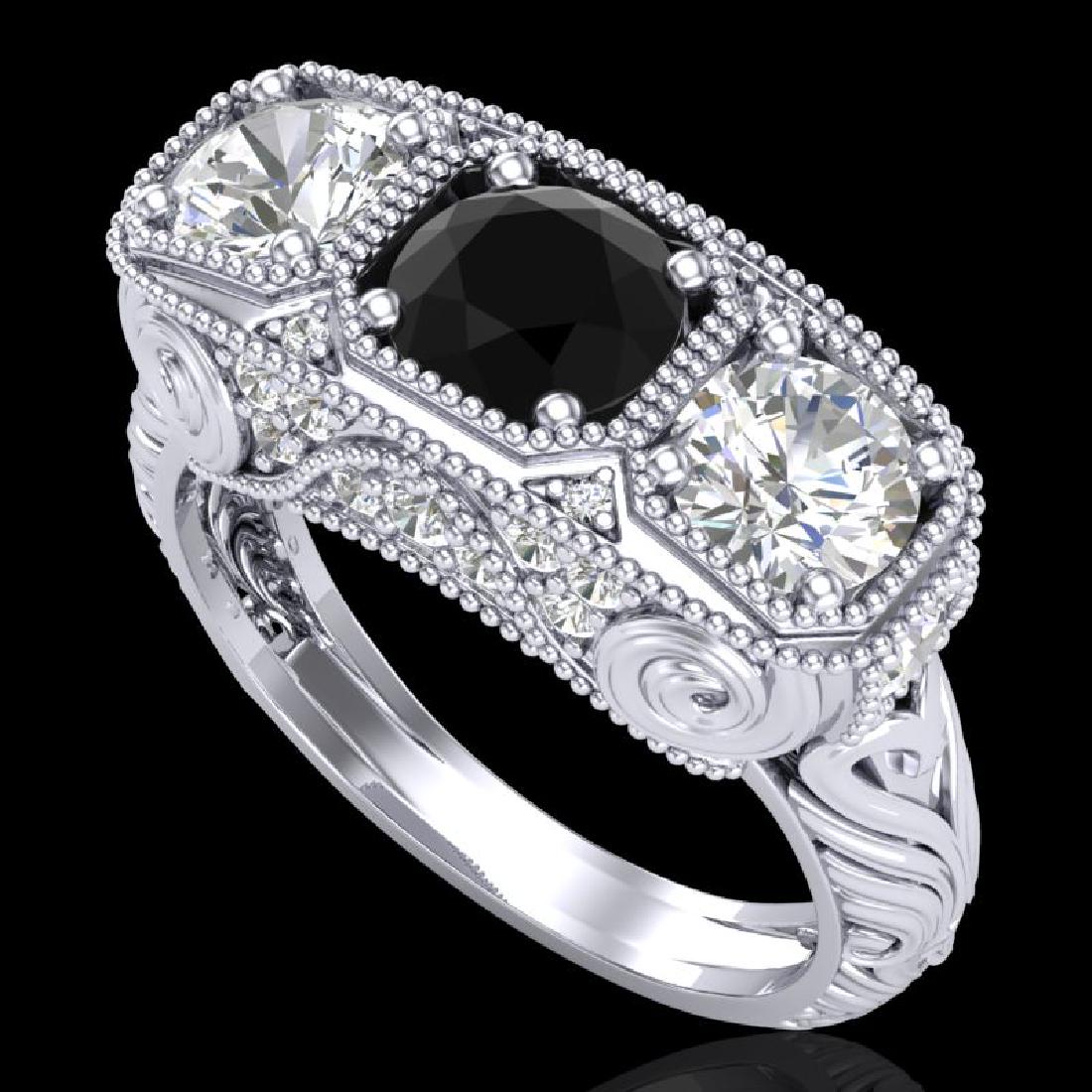 2.51 CTW Fancy Black Diamond Solitaire Art Deco 3 Stone: REF-309T3M -37716 ---- 2.51 CTW Fancy Black Diamond Solitaire Art Deco 3 Stone Ring 18K White Gold ---- Luxury Designer Brand 3 stone ring Appraised at $18,700 Certificate Number US37716 18k White gol