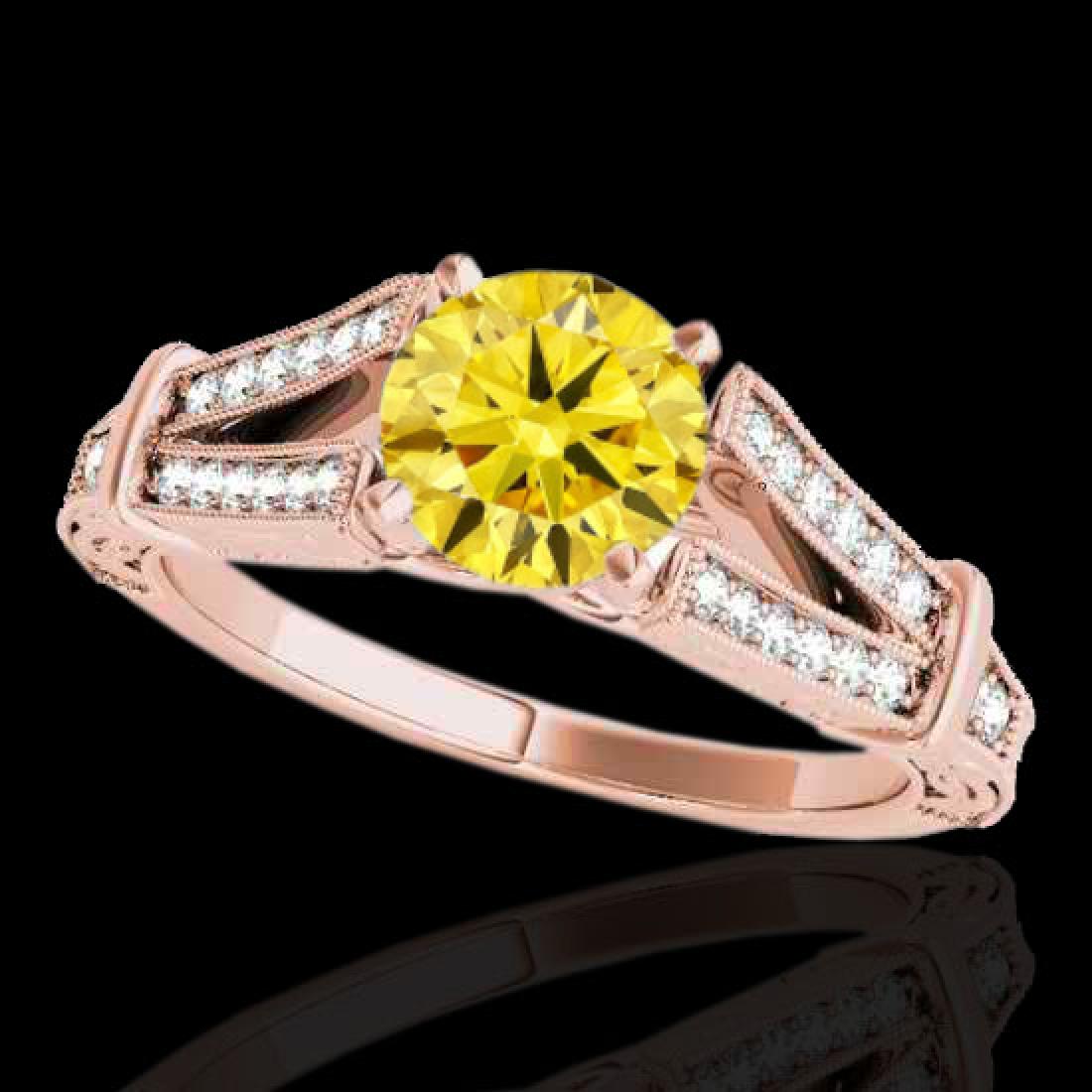1.25 CTW Certified Si Intense Yellow Diamond Solitaire: REF-214M5H -34665 ---- 1.25 CTW Certified Si Intense Yellow Diamond Solitaire Antique Ring 10K Rose Gold ---- Luxury Designer Brand Ring Appraised at $14,150 Certificate Number US34665 10k Rose gold, 