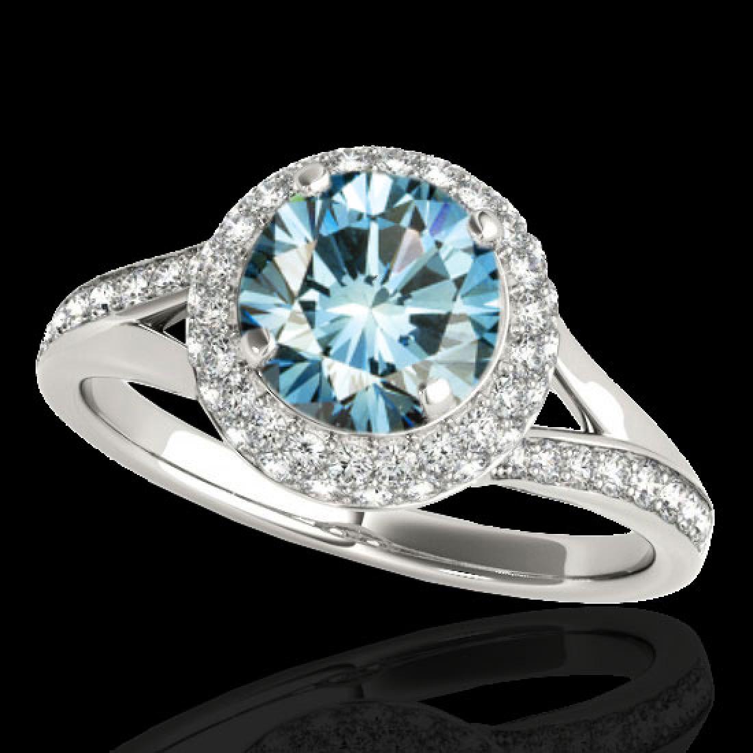 1.85 CTW SI Certified Fancy Blue Diamond Solitaire Halo: REF-218K2W -34128 ---- 1.85 CTW Si Certified Fancy Blue Diamond Solitaire Halo Ring 10K White Gold ---- Luxury Designer Brand Ring Appraised at $14,400 Certificate Number US34128 10k White gold, Ring 