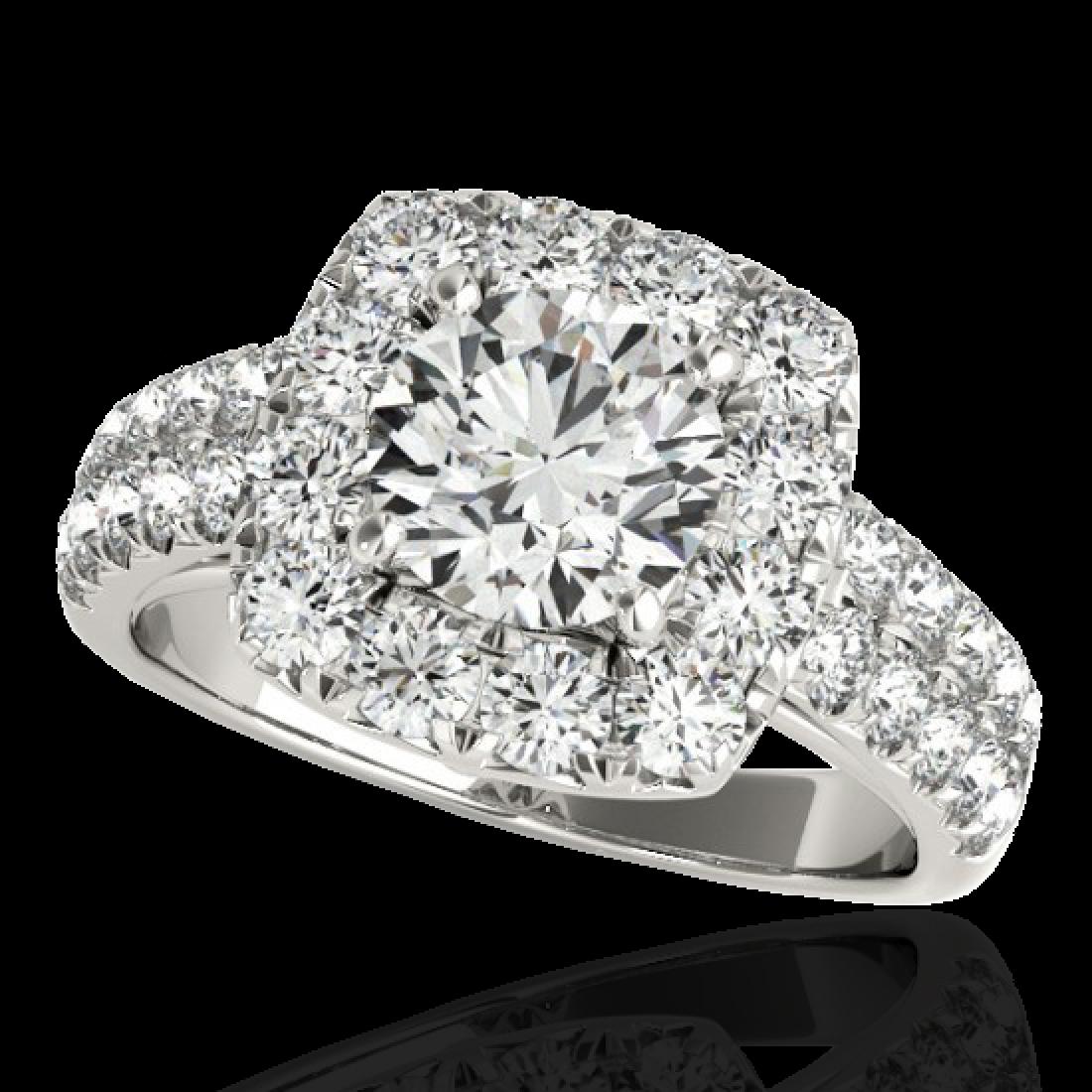 2.25 CTW H-SI/I Certified Diamond Solitaire Halo Ring: REF-229F3N -33634 ---- 2.25 CTW H-SI/I Certified Diamond Solitaire Halo Ring 10K White Gold ---- Luxury Designer Brand Ring Appraised at $13,850 Certificate Number US33634 10k White gold, Ring Size is