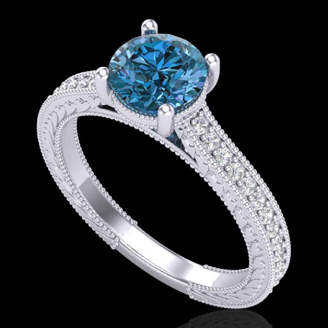1.45 CTW Fancy Intense Blue Diamond Solitaire Art Deco: REF-209H3A -37754 ---- 1.45 CTW Fancy Intense Blue Diamond Solitaire Art Deco Ring 18K White Gold ---- Luxury Designer Brand Ring Appraised at $13,800 Certificate Number US37754 18k White gold, Ring S