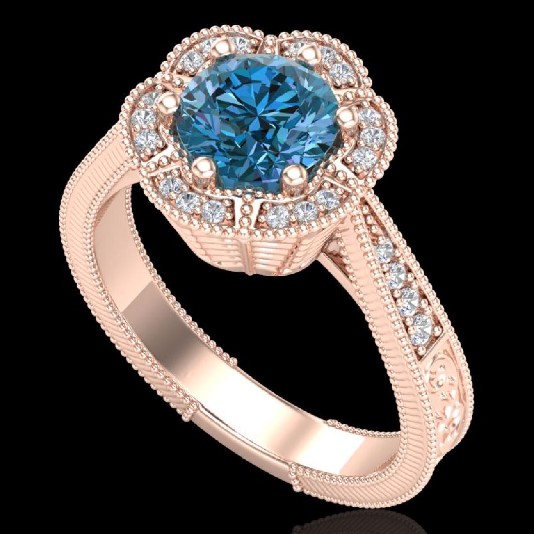 1.33 CTW Fancy Intense Blue Diamond Solitaire Art Deco: REF-227X3T -37958 ---- 1.33 CTW Fancy Intense Blue Diamond Solitaire Art Deco Ring 18K Rose Gold ---- Luxury Designer Brand Ring Appraised at $15,000 Certificate Number US37958 18k Rose gold, Ring Siz
