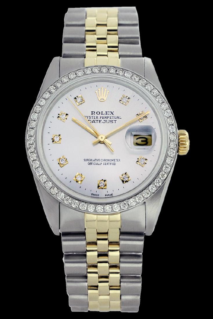 Rolex Men's Two Tone 14K Gold/SS, QuickSet, Diamond: REF-557N3A - Rolex Men's Two Tone 14K Gold/ss, QuickSet, Diamond Dial & Diamond BezelThis watch is in Excellent Condition.Newly serviced & Polished to Factory specifications. Prepetual, Self-Winding m