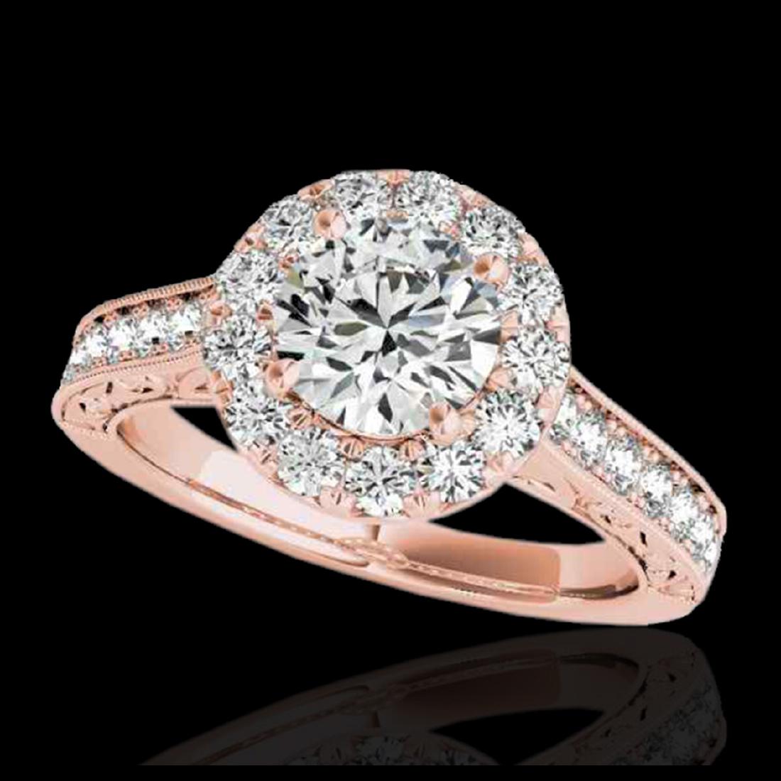 1.7 CTW H-SI/I Certified Diamond Solitaire Halo Ring: REF-178N2Y -33725 ---- 1.7 CTW H-SI/I Certified Diamond Solitaire Halo Ring 10K Rose Gold ---- Luxury Designer Brand Ring Appraised at $10,800 Certificate Number US33725 10k Rose gold, Ring Size is 7,