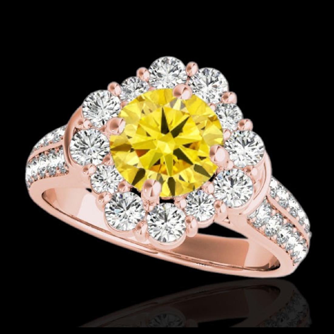 2.81 CTW Certified SI/I Fancy Intense Yellow Diamond: REF-361M8H -33966 ---- 2.81 CTW Certified Si/I Fancy Intense Yellow Diamond Solitaire Halo Ring 10K Rose Gold ---- Luxury Designer Brand Ring Appraised at $21,900 Certificate Number US33966 10k Rose g