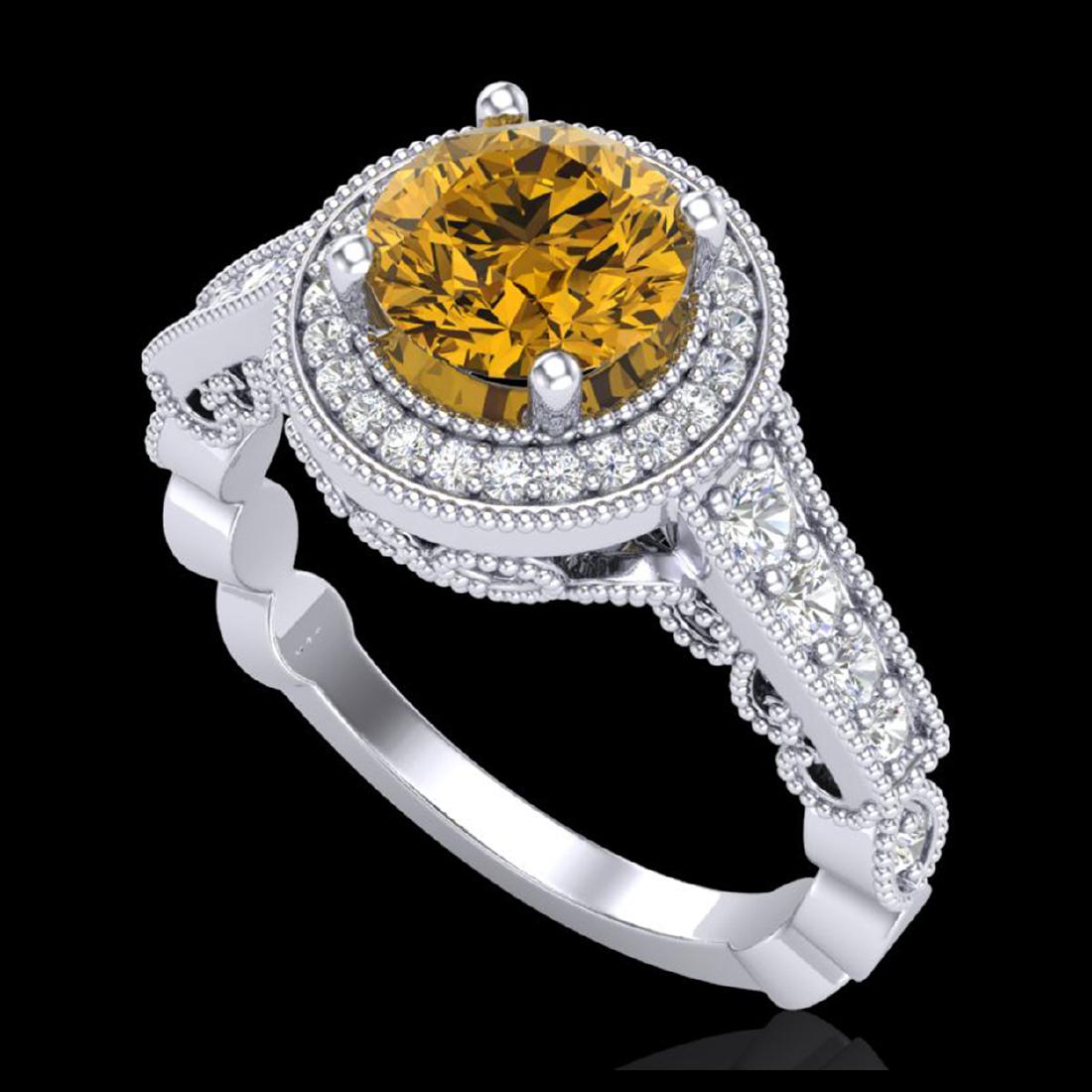 1.91 CTW Intense Fancy Yellow Diamond Engagement Art: REF-263F6N -37686 ---- 1.91 CTW Intense Fancy Yellow Diamond Engagement Art Deco Ring 18K White Gold ---- Luxury Designer Brand Ring Appraised at $15,950 Certificate Number US37686 18k White gold, Rin