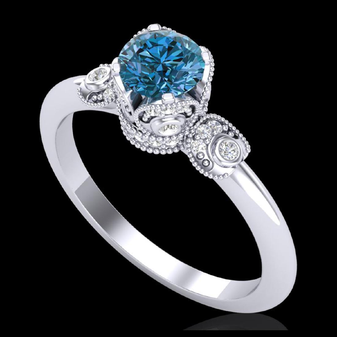 1 CTW Intense Blue Diamond Solitaire Engagement Art: REF-127M3H -37397 ---- 1 CTW Intense Blue Diamond Solitaire Engagement Art Deco Ring 18K White Gold ---- Luxury Designer Brand Ring Appraised at $8,400 Certificate Number US37397 18k White gold, Ring 