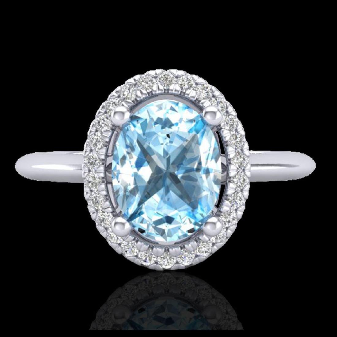 2 CTW Sky Blue Topaz & Micro VS/SI Diamond Ring: REF-48K8W -21004 ---- 2 CTW Sky Blue Topaz & Micro VS/SI Diamond Ring Solitaire Halo 18K White Gold ---- Luxury Designer Brand Ring Appraised at $3,500 Certificate Number US21004 18k White gold, Ring 