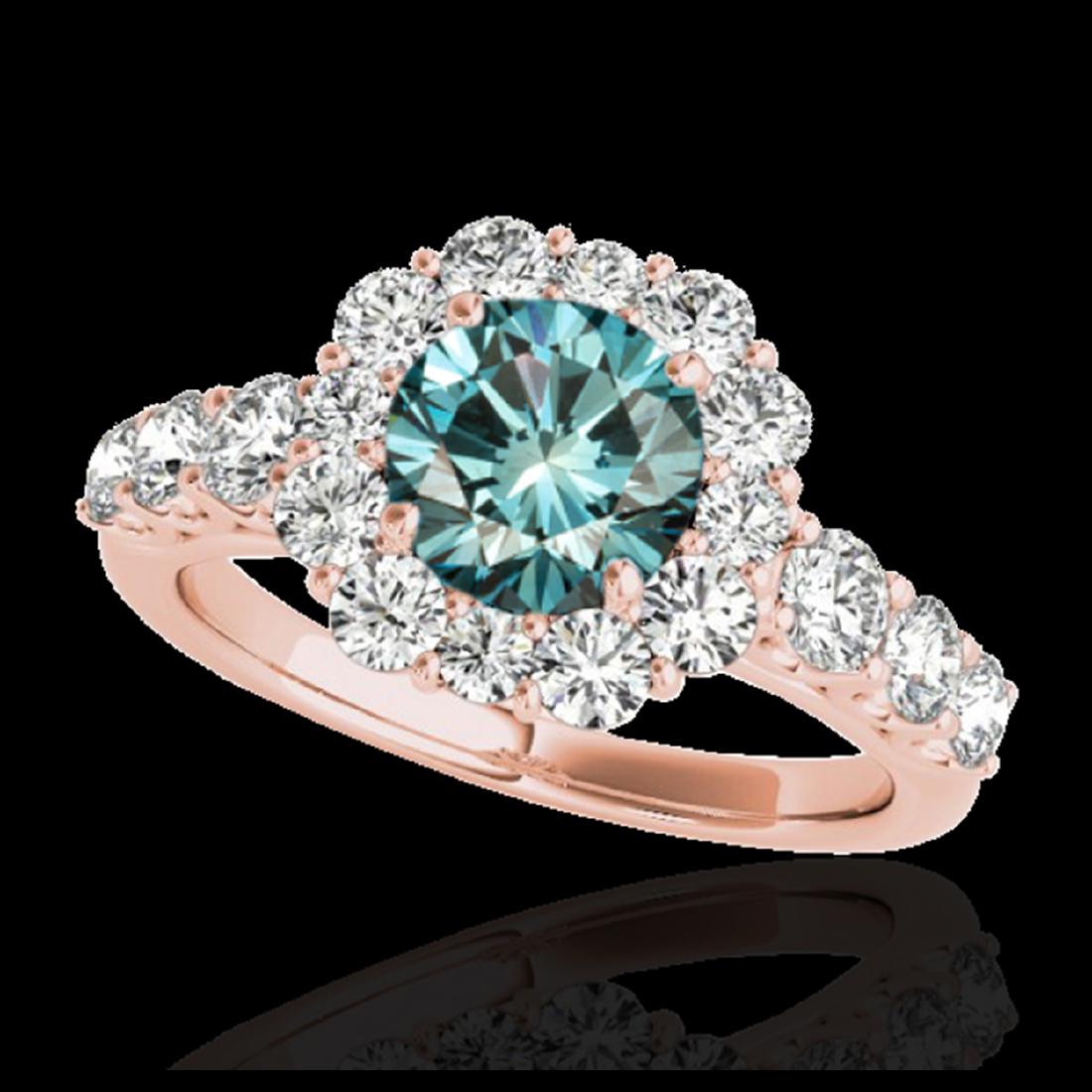 2.25 CTW SI Certified Fancy Blue Diamond Solitaire Halo: REF-207H6A -33388 ---- 2.25 CTW Si Certified Fancy Blue Diamond Solitaire Halo Ring 10K Rose Gold ---- Luxury Designer Brand Ring Appraised at $12,550 Certificate Number US33388 10k Rose gold, Ring Si