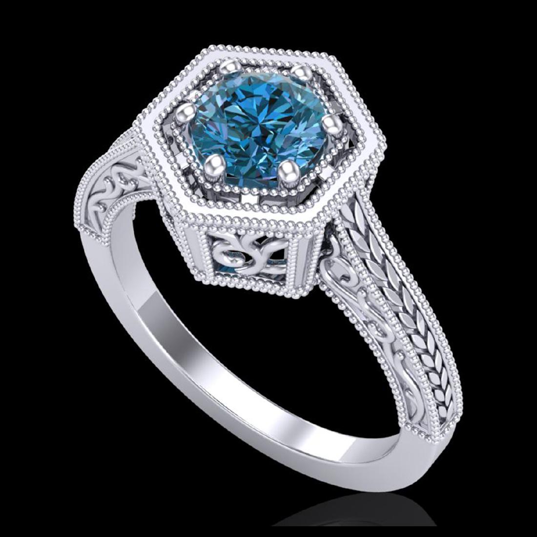 0.77 CTW Fancy Intense Blue Diamond Solitaire Art Deco: REF-130K9W -37502 ---- 0.77 CTW Fancy Intense Blue Diamond Solitaire Art Deco Ring 18K White Gold ---- Luxury Designer Brand Ring Appraised at $8,650 Certificate Number US37502 18k White gold, Ring Si
