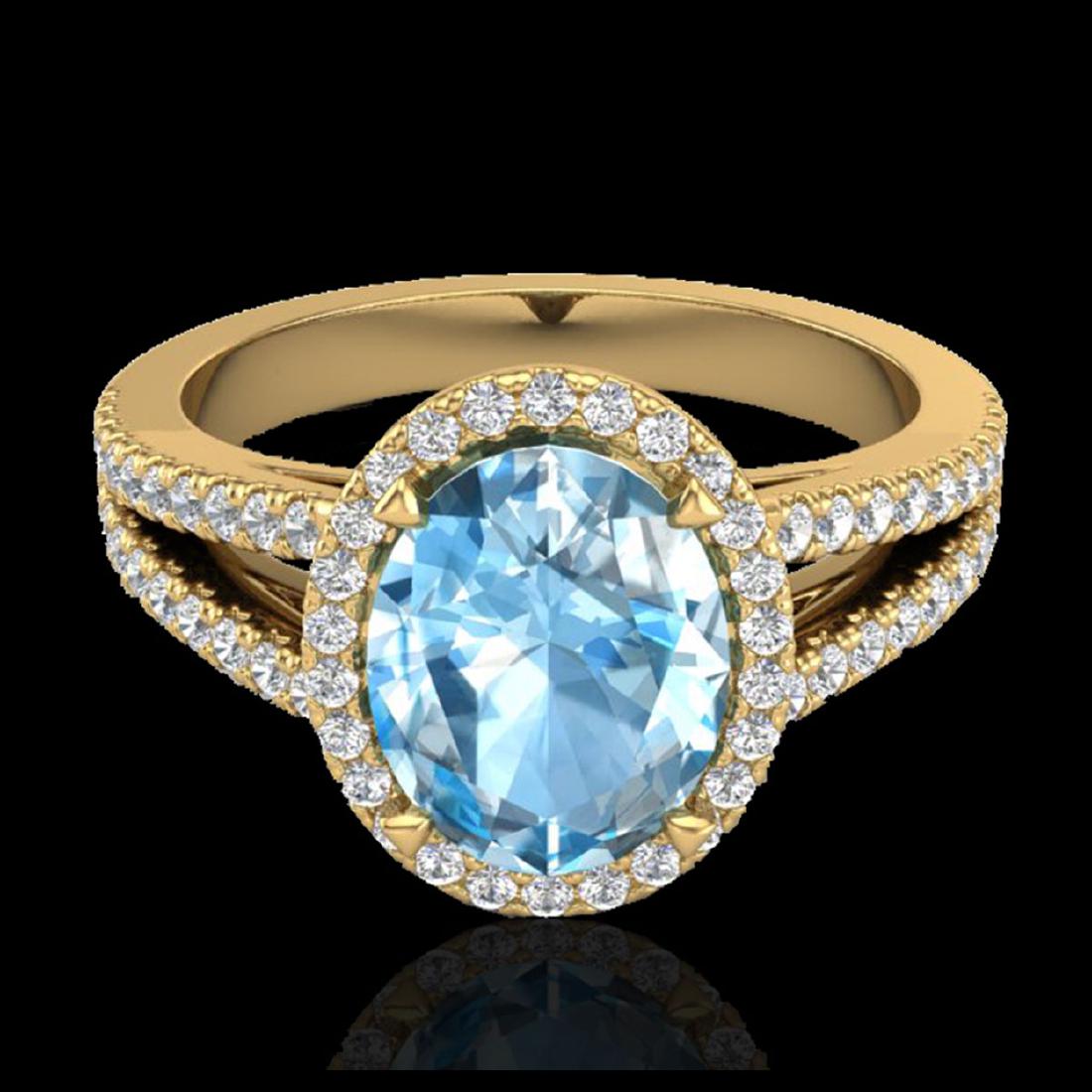 3 Sky Blue Topaz & Micro VS/SI Diamond Halo Solitaire: REF-69F3N -20934 ---- 3 Sky Blue Topaz & Micro VS/SI Diamond Halo Solitaire Ring 18K Yellow Gold ---- Luxury Designer Brand Ring Appraised at $5,300 Certificate Number US20934 18k Yellow gold, Ring Si
