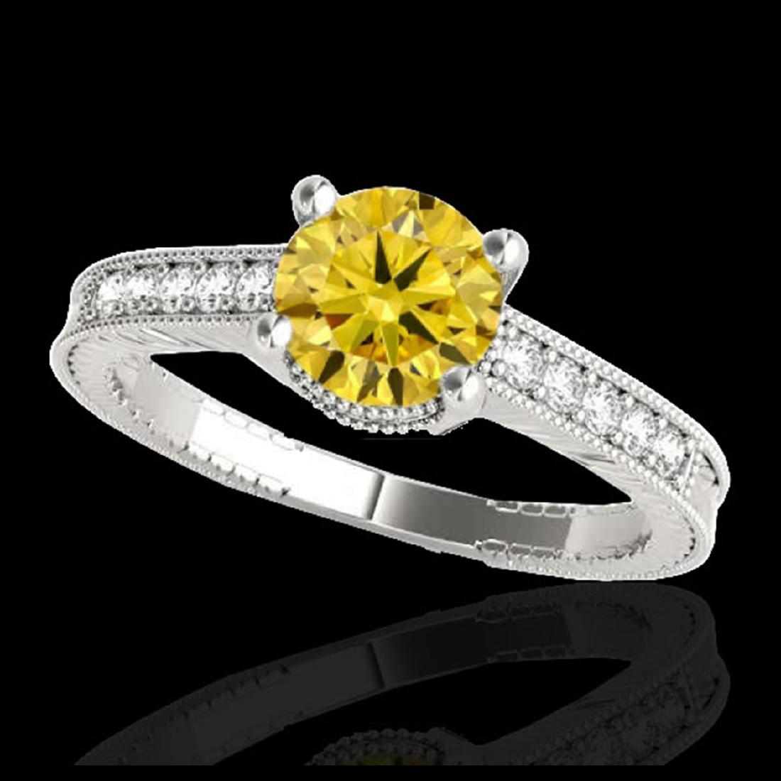 1.2 CTW Certified Si Intense Yellow Diamond Solitaire: REF-149X3T -34754 ---- 1.2 CTW Certified Si Intense Yellow Diamond Solitaire Antique Ring 10K White Gold ---- Luxury Designer Brand Ring Appraised at $9,850 Certificate Number US34754 10k White gold, 