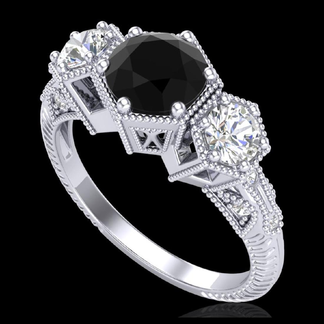1.66 CTW Fancy Black Diamond Solitaire Art Deco 3 Stone: REF-123W3F - SKU:38052 ---- 1.66 CTW Fancy Black Diamond Solitaire Art Deco 3 Stone Ring 18K White Gold ---- Luxury Designer Brand 3 stone ring Appraised at $7,450 Certificate Number US38052 18k White