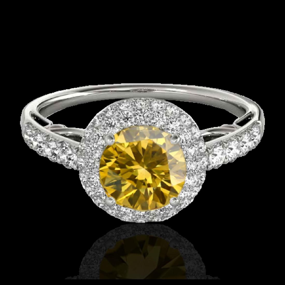1.65 CTW Certified SI/I Fancy Intense Yellow Diamond: REF-178M2H -33704 ---- 1.65 CTW Certified Si/I Fancy Intense Yellow Diamond Solitaire Halo Ring 10K White Gold ---- Luxury Designer Brand Ring Appraised at $11,750 Certificate Number US33704 10k White