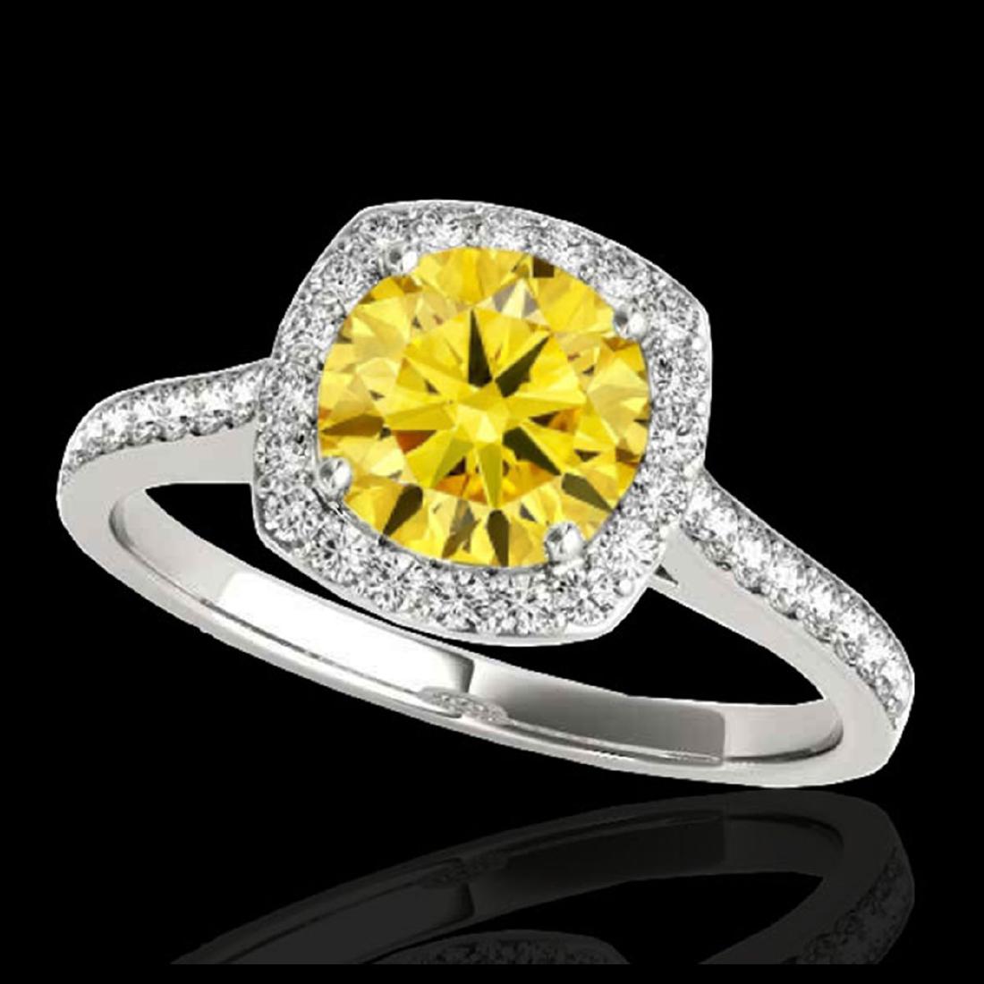 1.4 CTW Certified SI/I Fancy Intense Yellow Diamond: REF-227A3X -34191 ---- 1.4 CTW Certified Si/I Fancy Intense Yellow Diamond Solitaire Halo Ring 10K White Gold ---- Luxury Designer Brand Ring Appraised at $15,000 Certificate Number US34191 10k White 