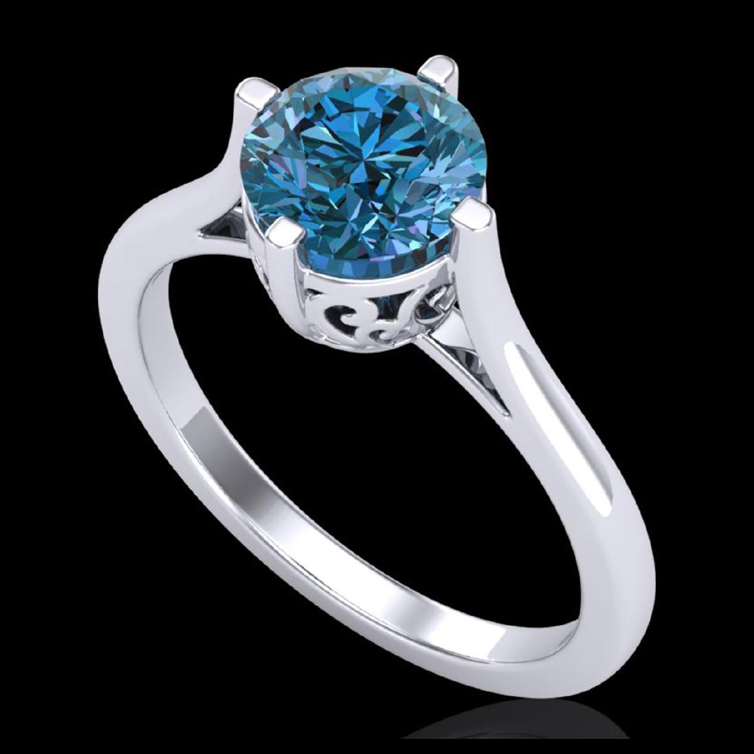 1.25 CTW Fancy Intense Blue Diamond Solitaire Art Deco: REF-218T2M -38062 ---- 1.25 CTW Fancy Intense Blue Diamond Solitaire Art Deco Ring 18K White Gold ---- Luxury Designer Brand Ring Appraised at $14,400 Certificate Number US38062 18k White gold, Ring S