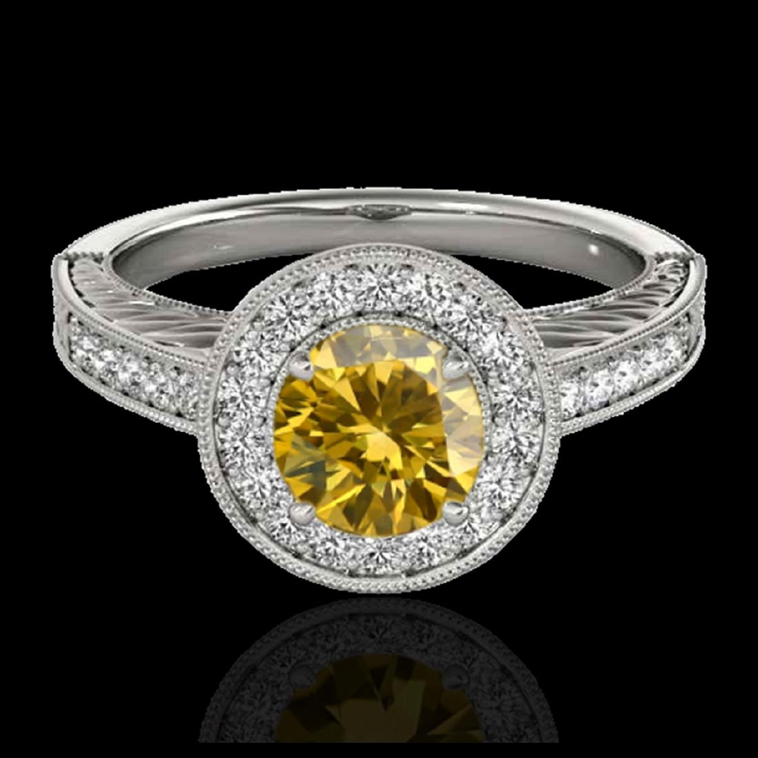 1.5 CTW Certified SI/I Fancy Intense Yellow Diamond: REF-200M2H -33749 ---- 1.5 CTW Certified Si/I Fancy Intense Yellow Diamond Solitaire Halo Ring 10K White Gold ---- Luxury Designer Brand Ring Appraised at $13,200 Certificate Number US33749 10k White 