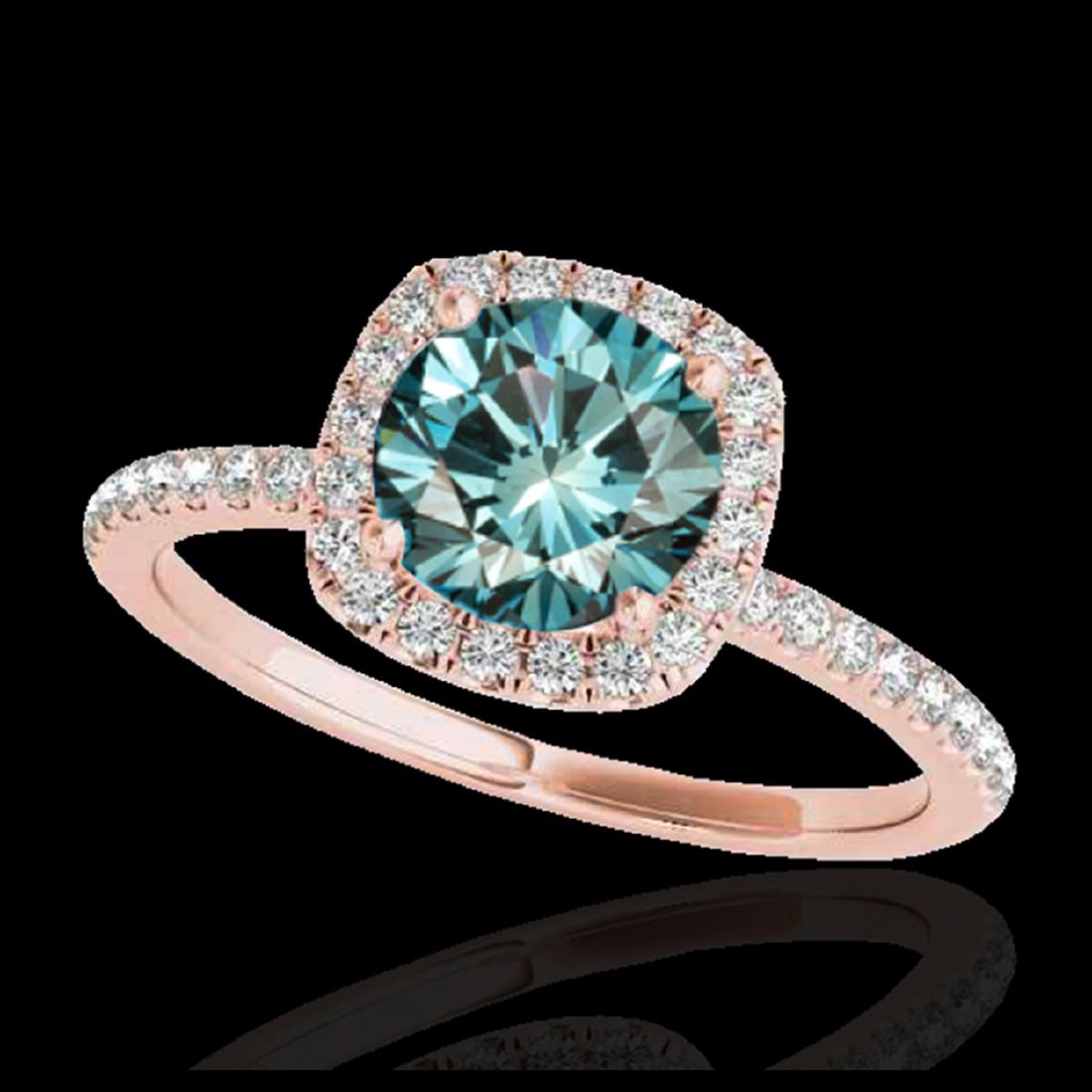 1.25 CTW SI Certified Fancy Blue Diamond Solitaire Halo: REF-172X8T -33331 ---- 1.25 CTW Si Certified Fancy Blue Diamond Solitaire Halo Ring 10K Rose Gold ---- Luxury Designer Brand Ring Appraised at $10,450 Certificate Number US33331 10k Rose gold, Ring Si