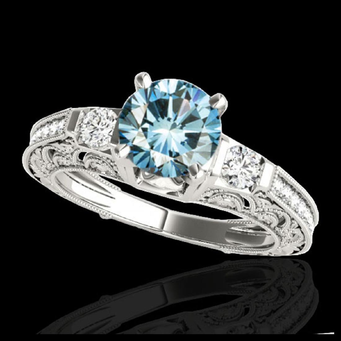 1.63 CTW SI Certified Blue Diamond Solitaire Antique: REF-218X2T -34653 ---- 1.63 CTW Si Certified Blue Diamond Solitaire Antique Ring 10K White Gold ---- Luxury Designer Brand Ring Appraised at $14,400 Certificate Number US34653 10k White gold, Ring Siz