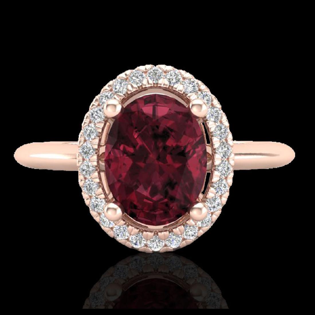 1.75 CTW Garnet & Micro Pave VS/SI Diamond Ring: REF-40T2M -21011 ---- 1.75 CTW Garnet & Micro Pave VS/SI Diamond Ring Solitaire Halo 14K Rose Gold ---- Luxury Designer Brand Ring Appraised at $2,400 Certificate Number US21011 14k Rose gold, Ring Si