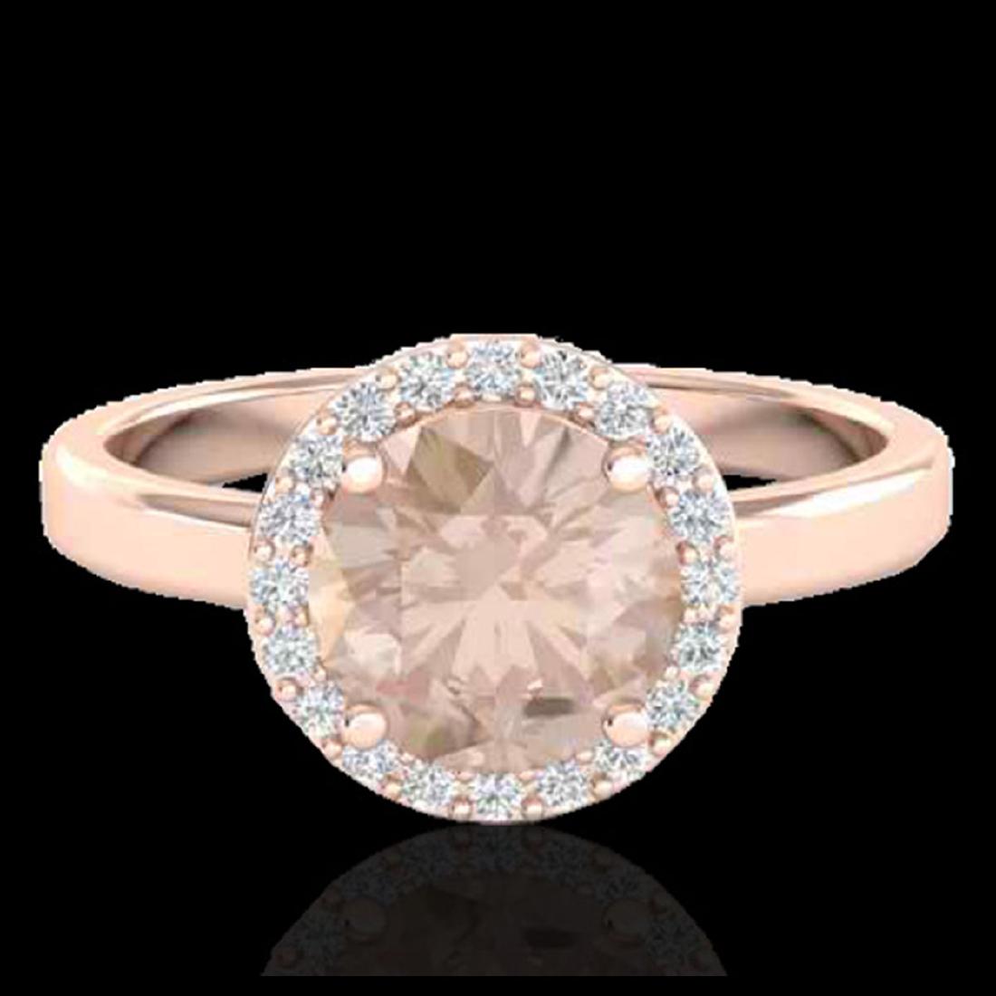 1.50 CTW Morganite & Halo VS/SI Diamond Micro Ring: REF-52F2N - SKU:21633 ---- 1.50 CTW Morganite & Halo VS/SI Diamond Micro Ring Solitaire 14K Rose Gold ---- Luxury Designer Brand Ring Appraised at $3,450 Certificate Number US21633 14k Rose gold, Ring