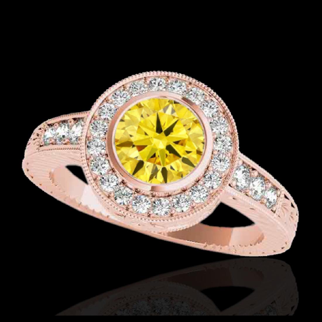 1.50 CTW Certified SI/I Fancy Intense Yellow Diamond: REF-170W9F -33899 ---- 1.50 CTW Certified Si/I Fancy Intense Yellow Diamond Solitaire Halo Ring 10K Rose Gold ---- Luxury Designer Brand Ring Appraised at $11,300 Certificate Number US33899 10k Rose g