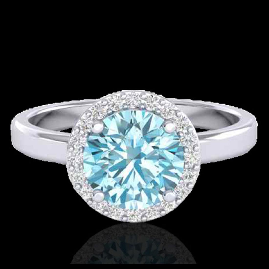 2 CTW Sky Blue Topaz & Halo VS/SI Diamond Micro Ring: REF-48A5X -21623 ---- 2 CTW Sky Blue Topaz & Halo VS/SI Diamond Micro Ring Solitaire 18K White Gold ---- Luxury Designer Brand Ring Appraised at $3,450 Certificate Number US21623 18k White gold, Ring 
