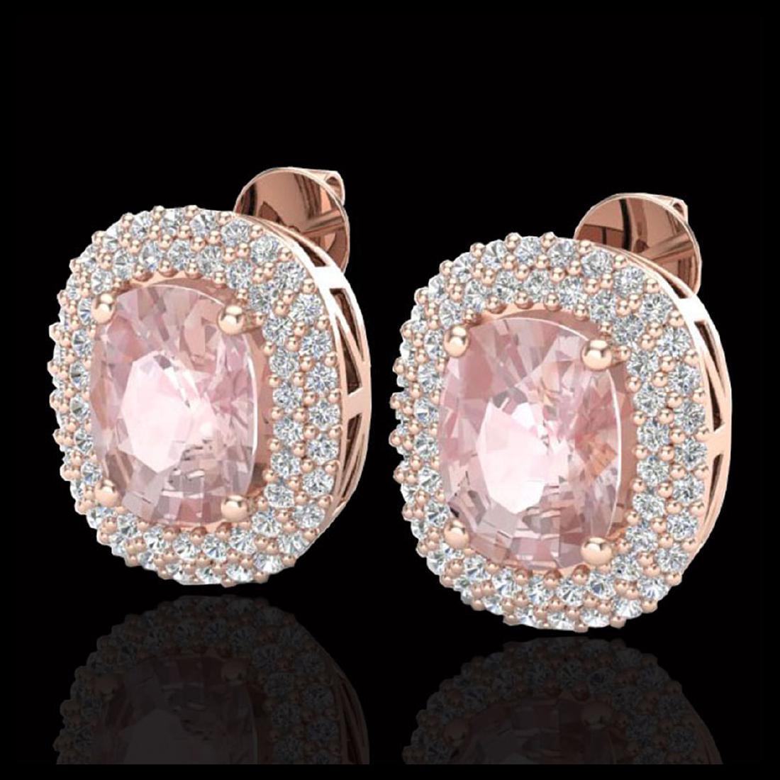 5.50 CTW Morganite & Micro Pave VS/SI Diamond Halo: REF-147X8T - SKU:20122 ---- 5.50 CTW Morganite & Micro Pave VS/SI Diamond Halo Earrings 14K Rose Gold ---- Luxury Designer Brand Earring Appraised at $10,550 Certificate Number US20122 14k Rose gold, 