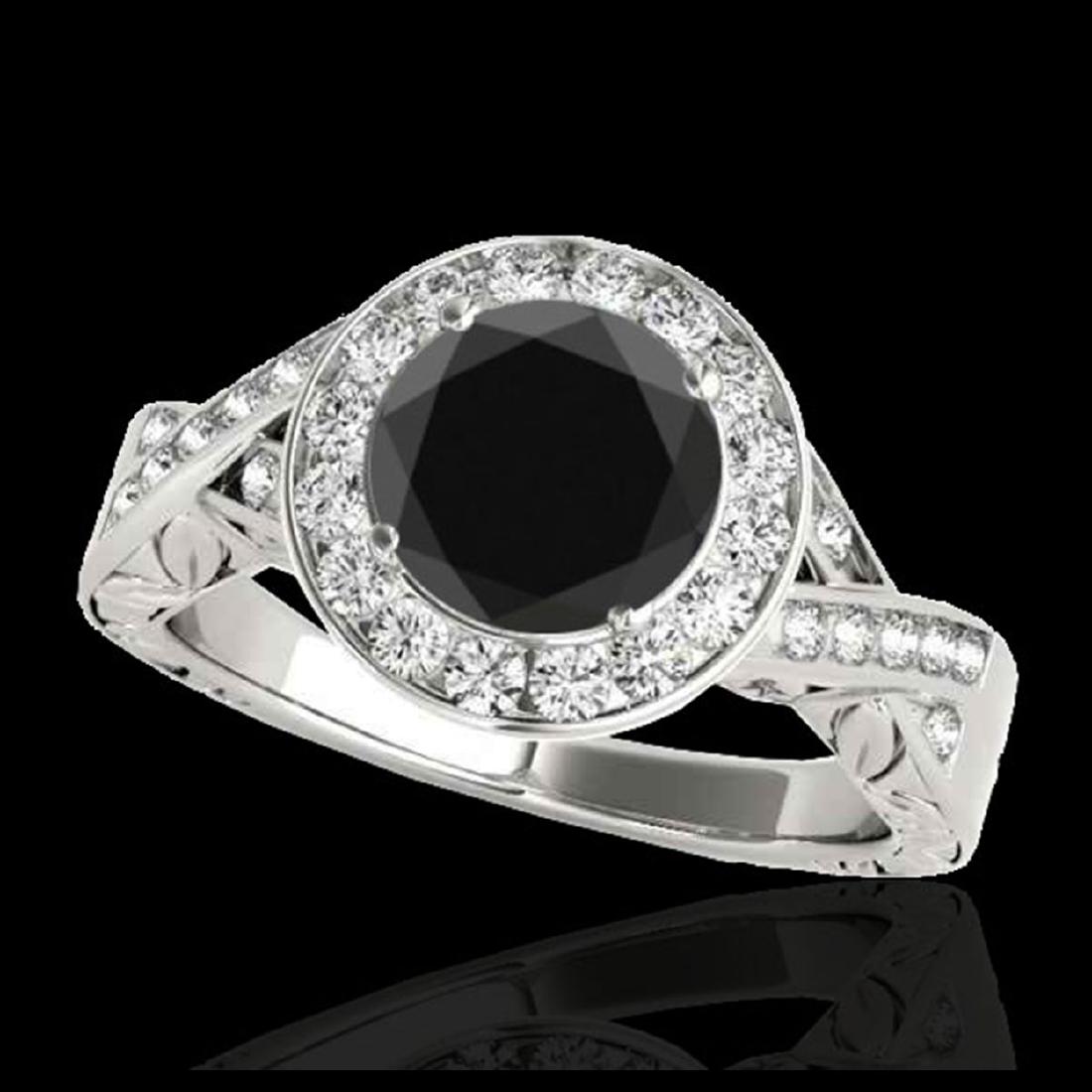 1.75 CTW Certified VS Black Diamond Solitaire Halo Ring: REF-87T8M - SKU:34525 ---- 1.75 CTW Certified VS Black Diamond Solitaire Halo Ring 10K White Gold ---- Luxury Designer Brand Ring Appraised at $5,300 Certificate Number US34525 10k White gold, Ring Si