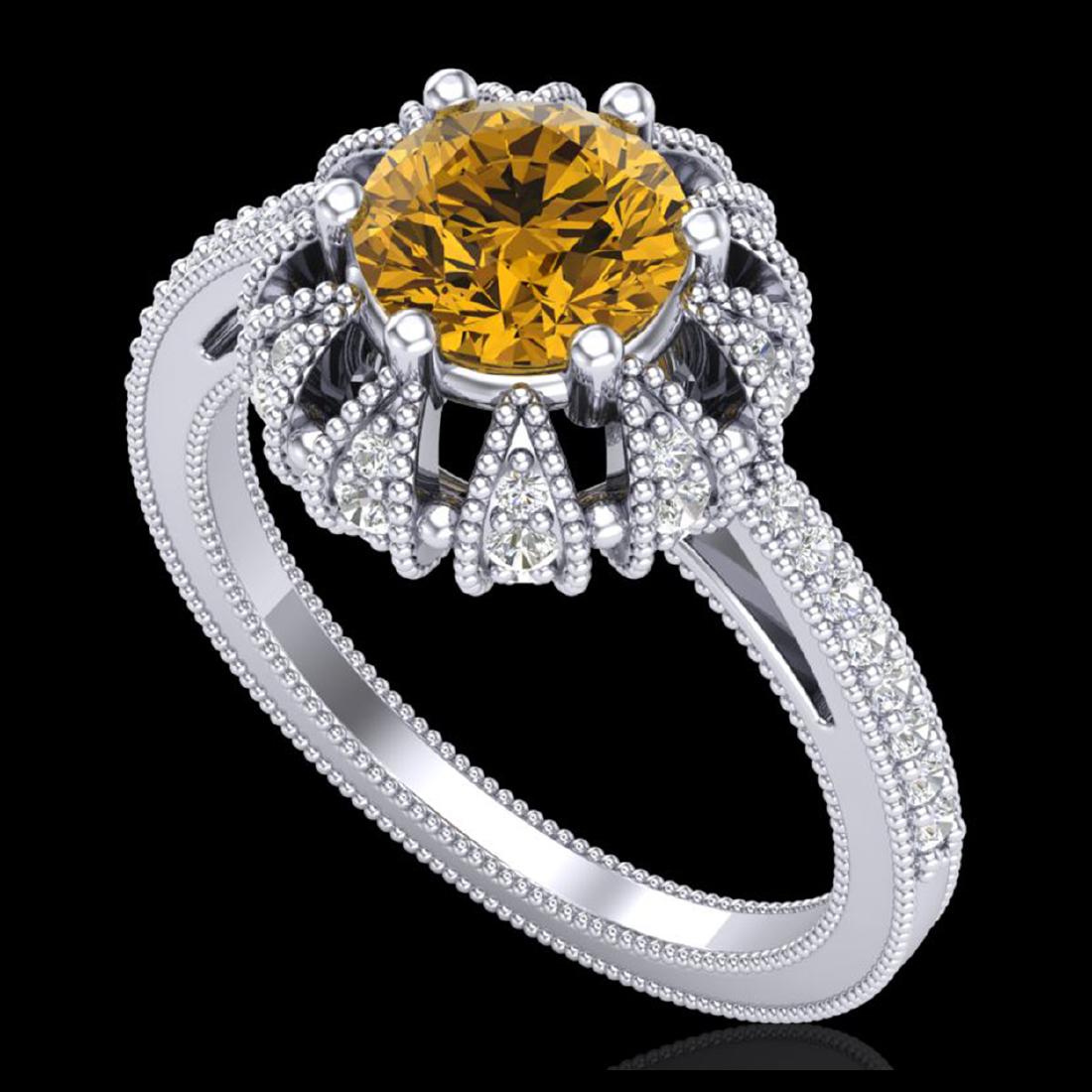 1.65 CTW Intense Fancy Yellow Diamond Engagement Art: REF-230W9F -37728 ---- 1.65 CTW Intense Fancy Yellow Diamond Engagement Art Deco Ring 18K White Gold ---- Luxury Designer Brand Ring Appraised at $13,950 Certificate Number US37728 18k White gold, Rin