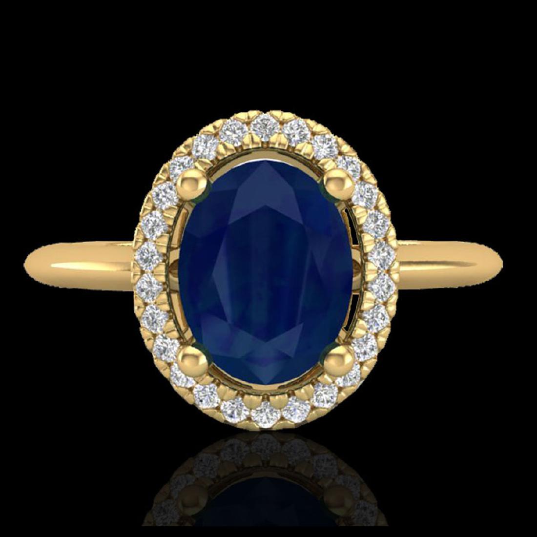 2 CTW Sapphire & Micro Pave VS/SI Diamond Ring: REF-56X9T - SKU:21021 ---- 2 CTW Sapphire & Micro Pave VS/SI Diamond Ring Solitaire Halo 18K Yellow Gold ---- Luxury Designer Brand Ring Appraised at $3,750 Certificate Number US21021 18k Yellow gold,