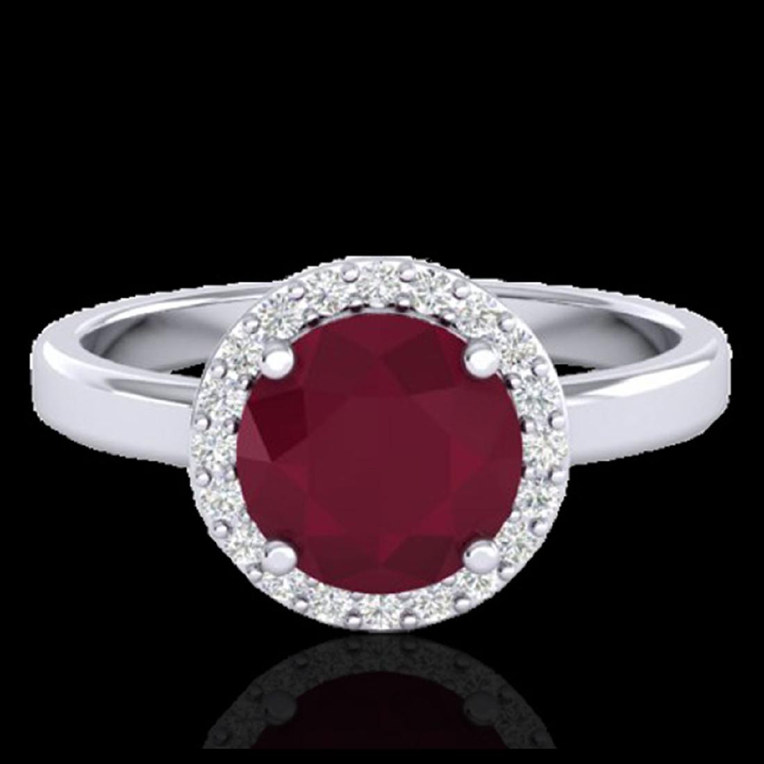 2 CTW Ruby & Halo VS/SI Diamond Micro Pave Ring: REF-58F2N - SKU:21641 ---- 2 CTW Ruby & Halo VS/SI Diamond Micro Pave Ring Solitaire 18K White Gold ---- Luxury Designer Brand Ring Appraised at $4,150 Certificate Number US21641 18k White gold, Ring 