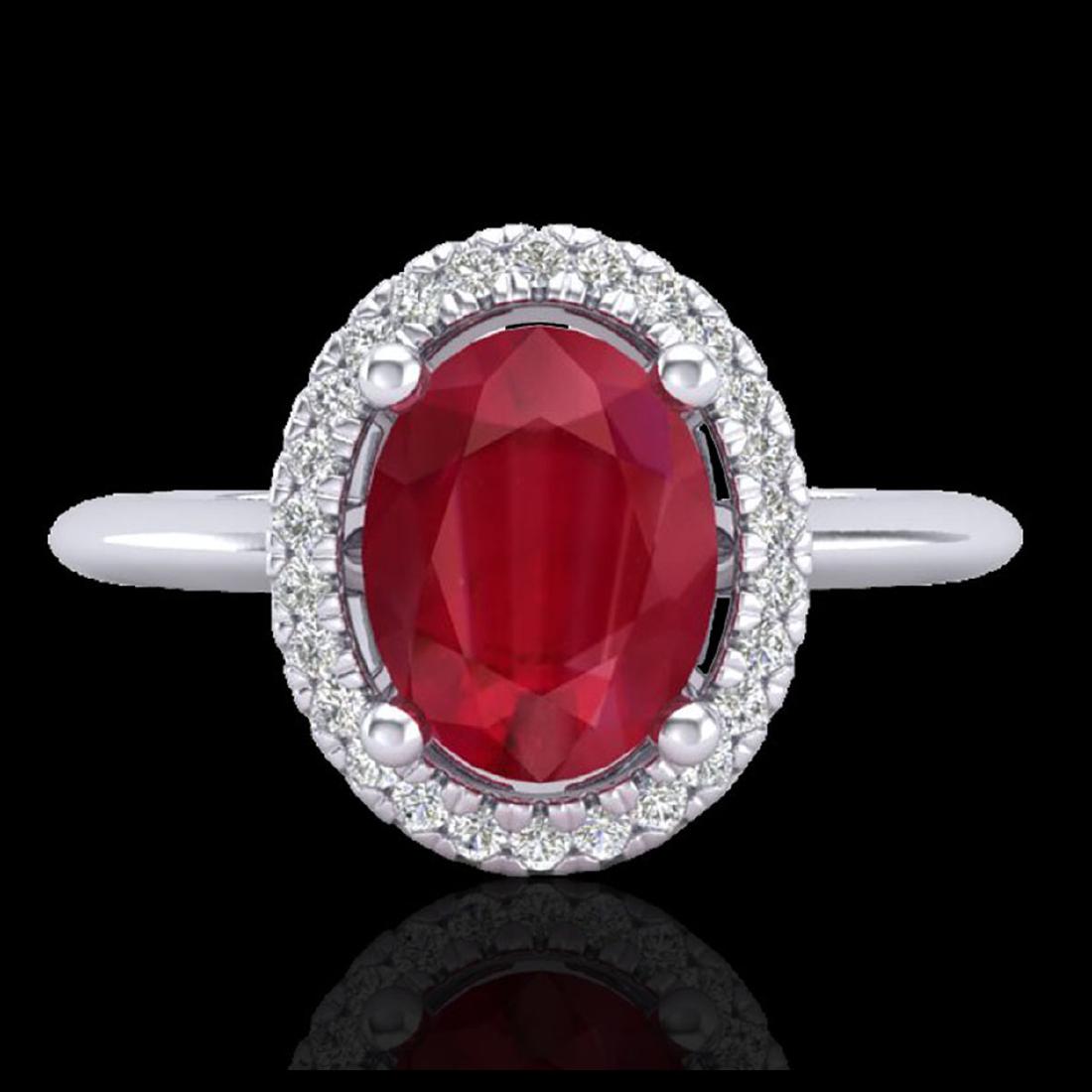 2 CTW Ruby & VS/SI Diamond Ring Solitaire Halo 18K Gold: REF-52Y7K - SKU:21018 ---- 2 CTW Ruby & Micro Pave VS/SI Diamond Ring Solitaire Halo 18K Gold PELAMOR Designer Brand Luxury Jewelry, made in the USA PELAMOR Suggested Retail Price: $3,750 Factory offe