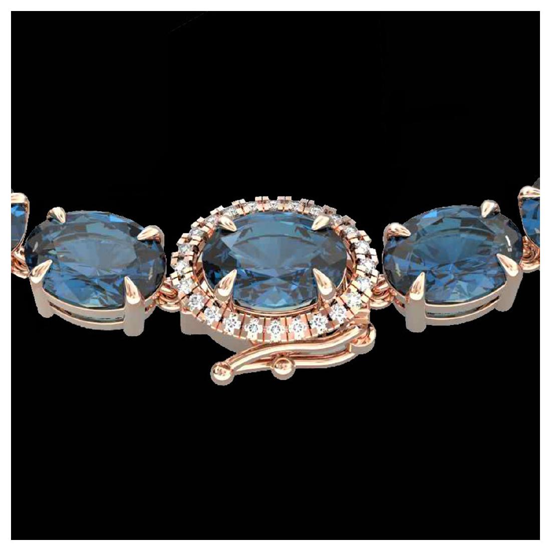 90 CTW London Blue Topaz & Diamond Tennis Necklace Gold