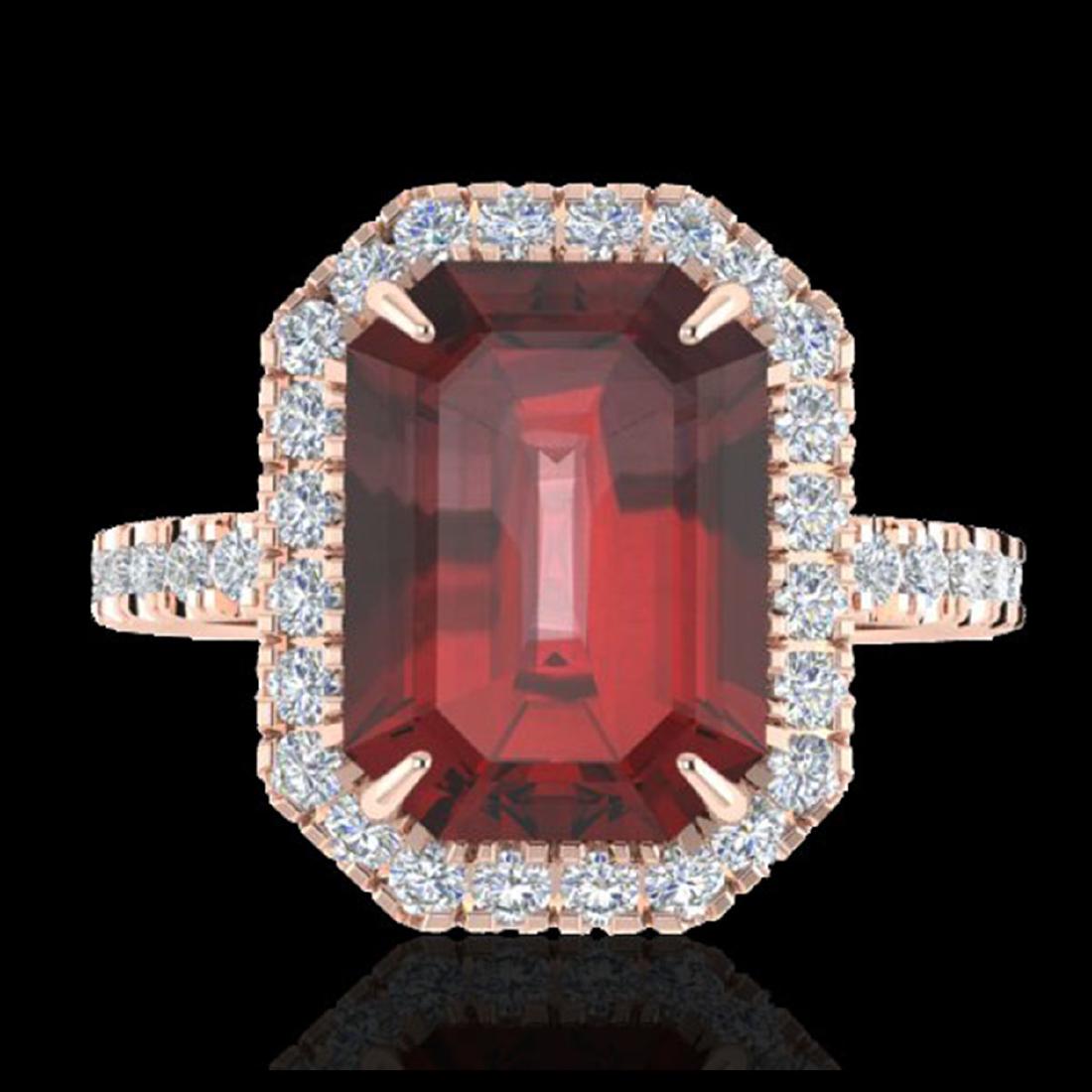 6.03 CTW Garnet & VS/SI Diamond Halo Ring 14K Gold -: REF-52N4A - SKU:21427 ---- 6.03 CTW Garnet And Micro Pave VS/SI Diamond Certified Halo Ring 14K Gold JEWLION Designer Brand Luxury Jewelry, made in the USA JEWLION Suggested Retail Price: $3,450 Facto