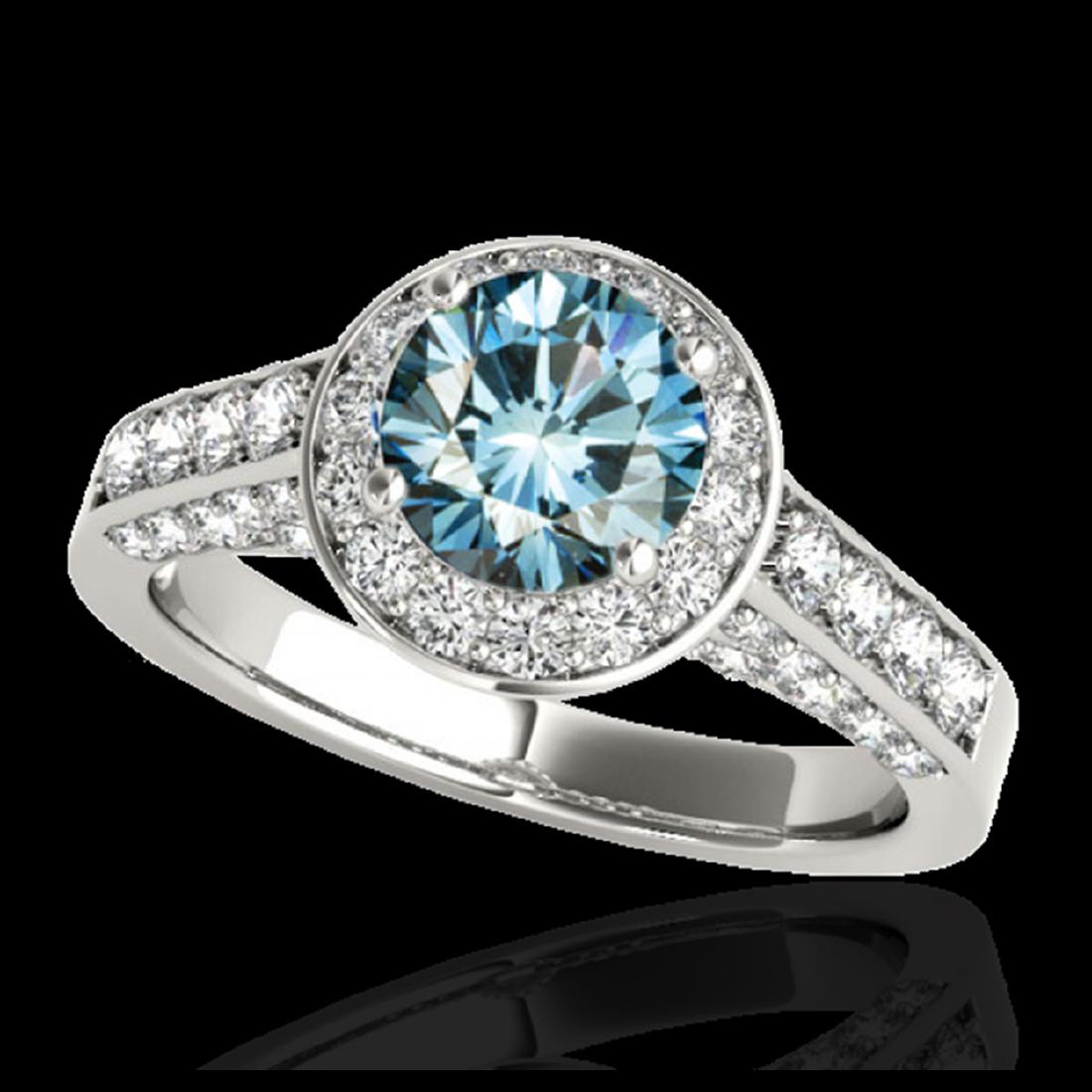 1.80 CTW SI Fancy Blue Diamond Solitaire Halo Ring Gold: REF-236R4H - SKU:34047 ---- 1.8 CTW SI Certified Fancy Blue Diamond Solitaire Halo Ring Gold USGEMZ Designer Brand Luxury Jewelry, made in the USA USGEMZ Suggested Retail Price: $14,300 Factory offers